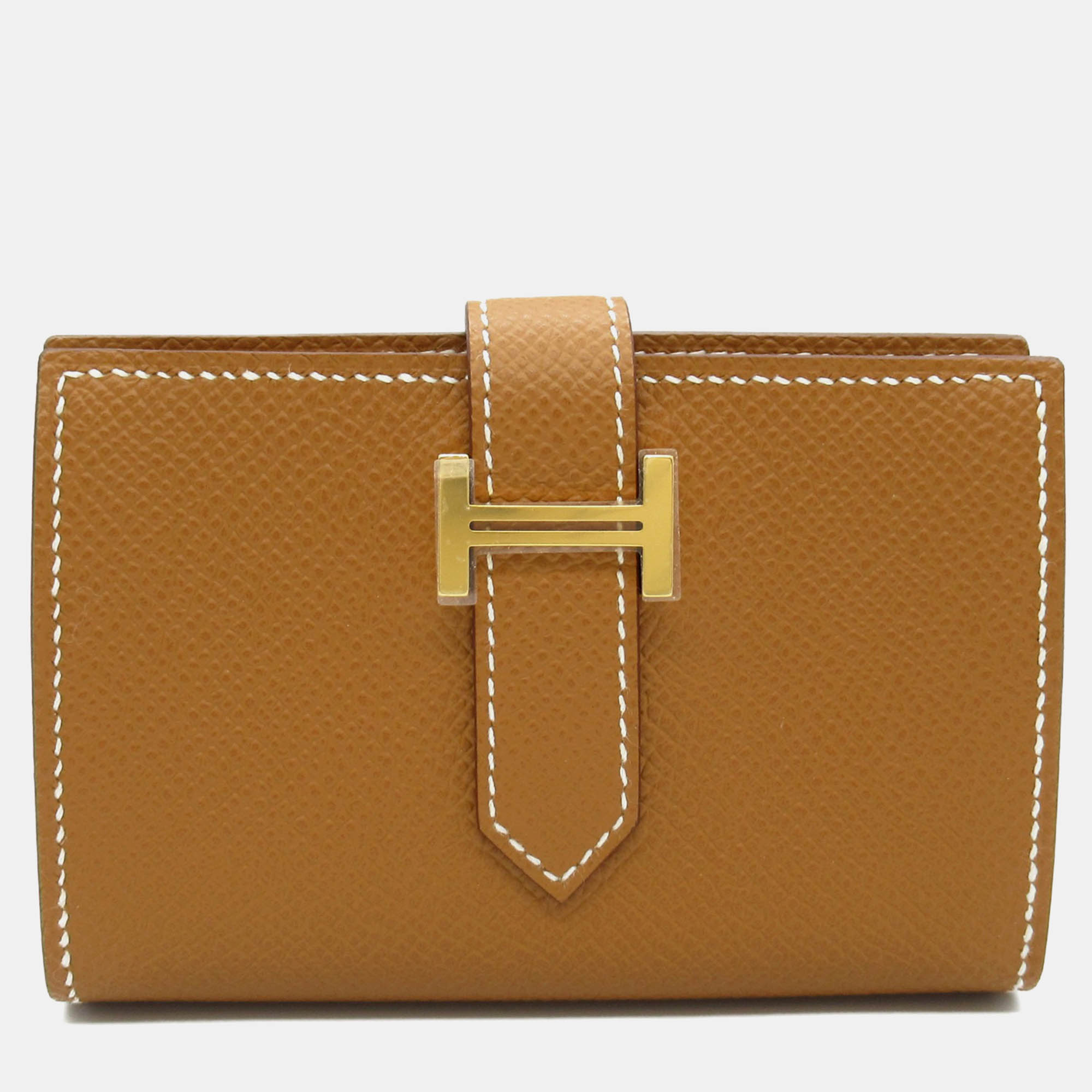 

Hermes Brown Leather Bearn Mini Gold Wallet