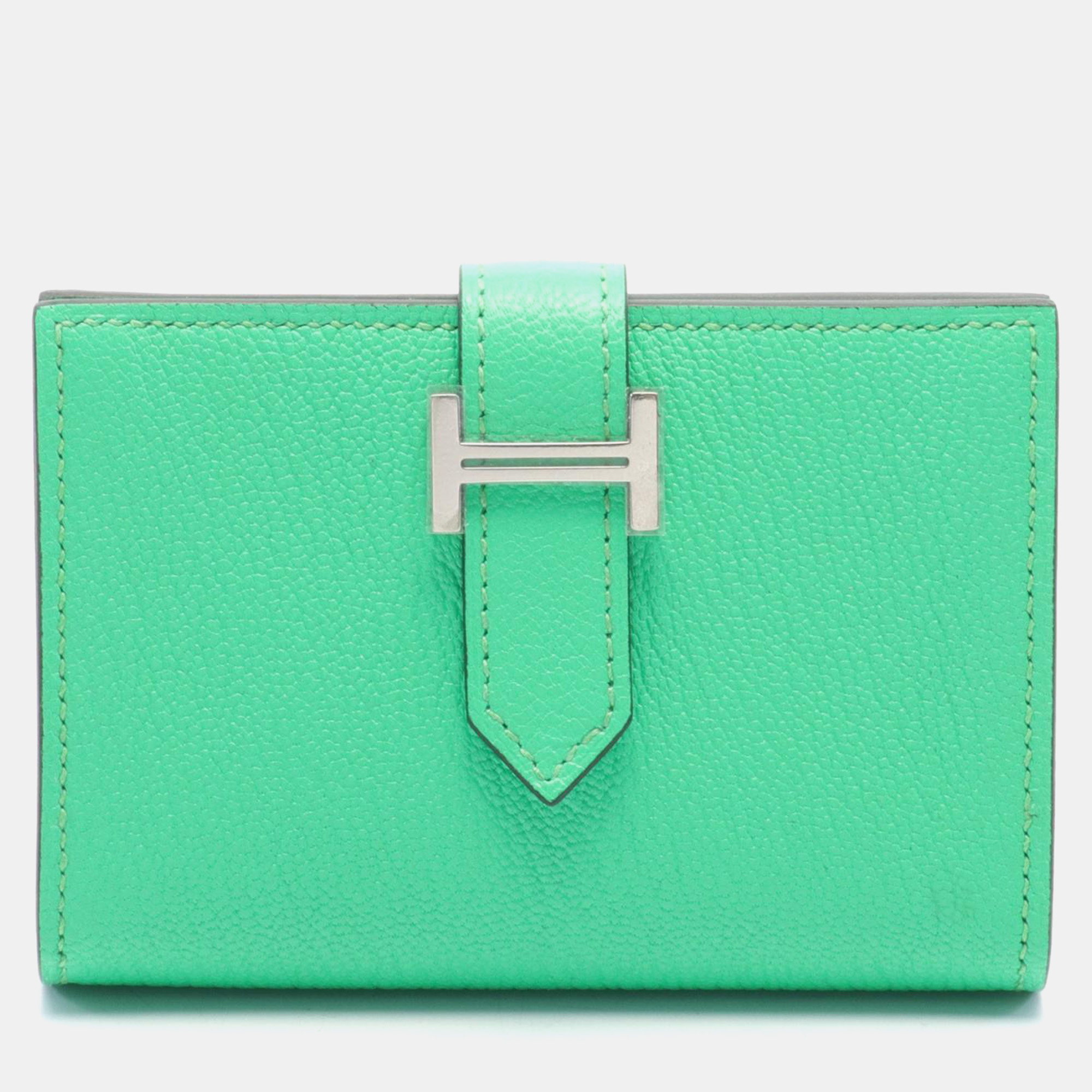 

Hermes Green Leather Chevre Bearn Card Case