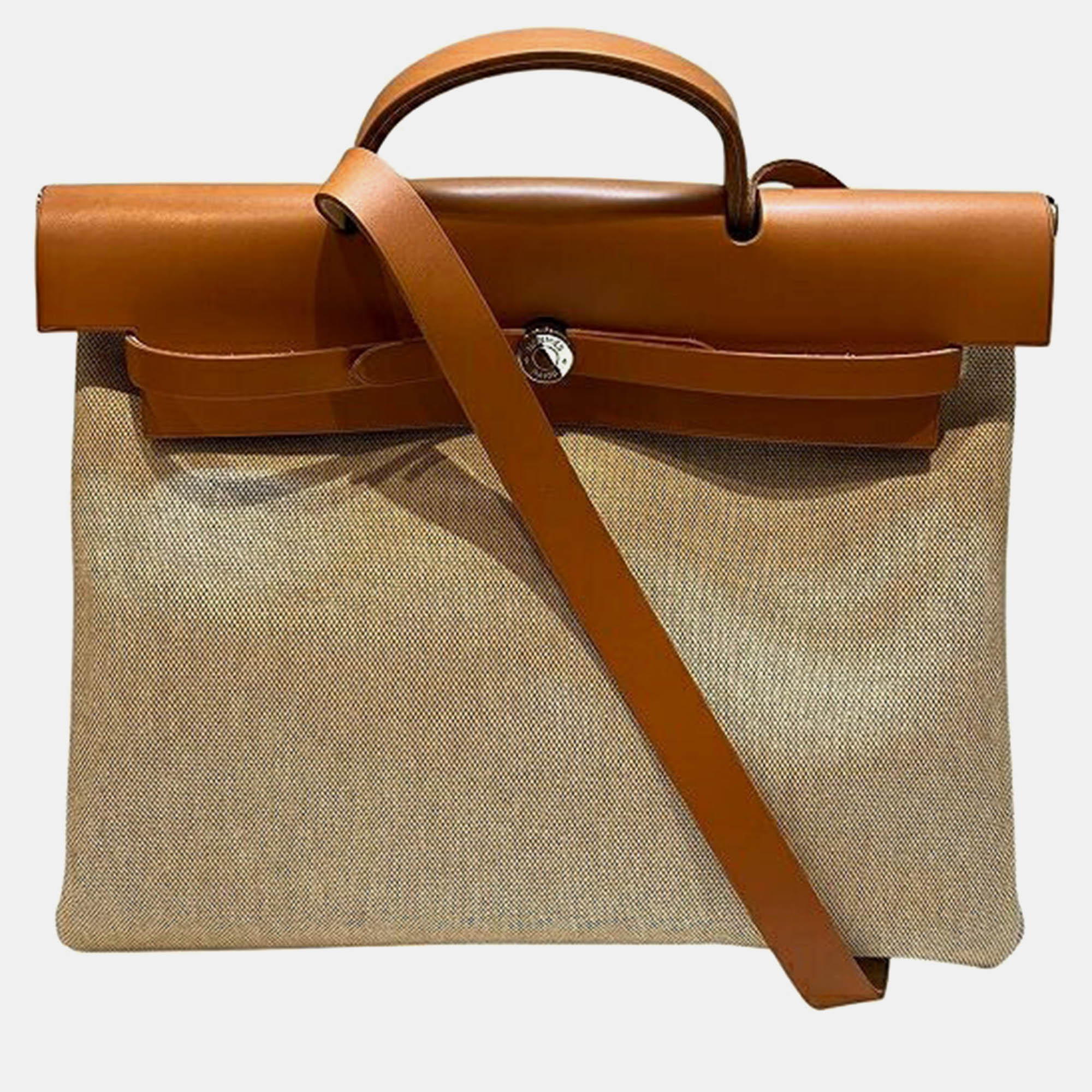 

Hermes Brown Canvas Toile Ash Leather Herbag MM Handbag