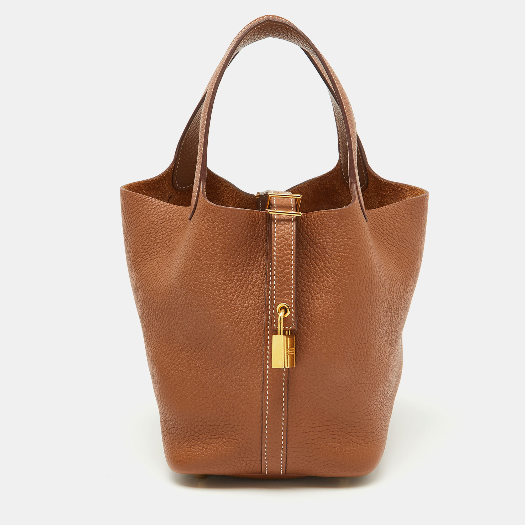 

Hermes Gold Taurillon Clemence Leather Picotin Lock 18 Bag, Brown