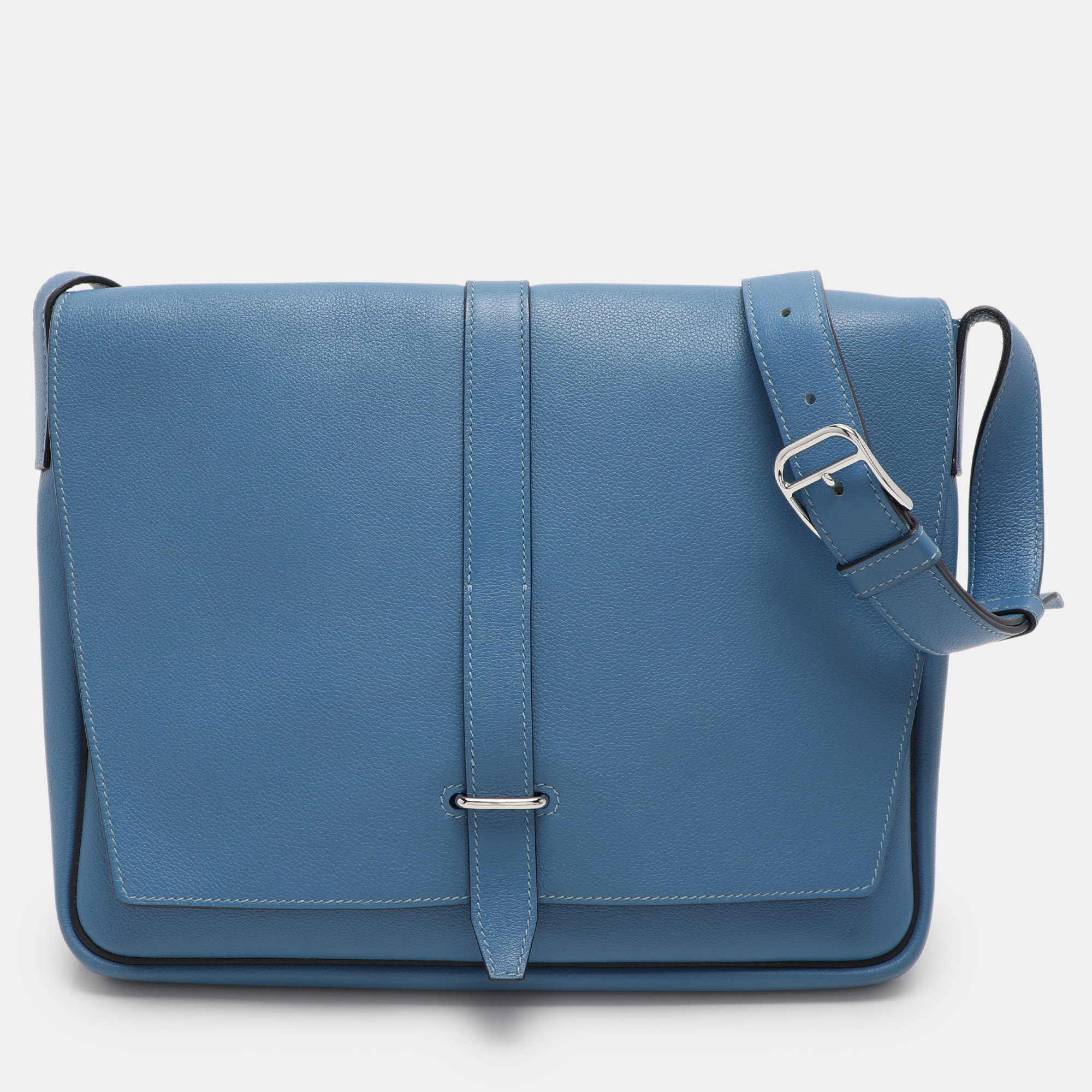 

Hermes Azur Togo Steve Light Messenger Bag, Blue