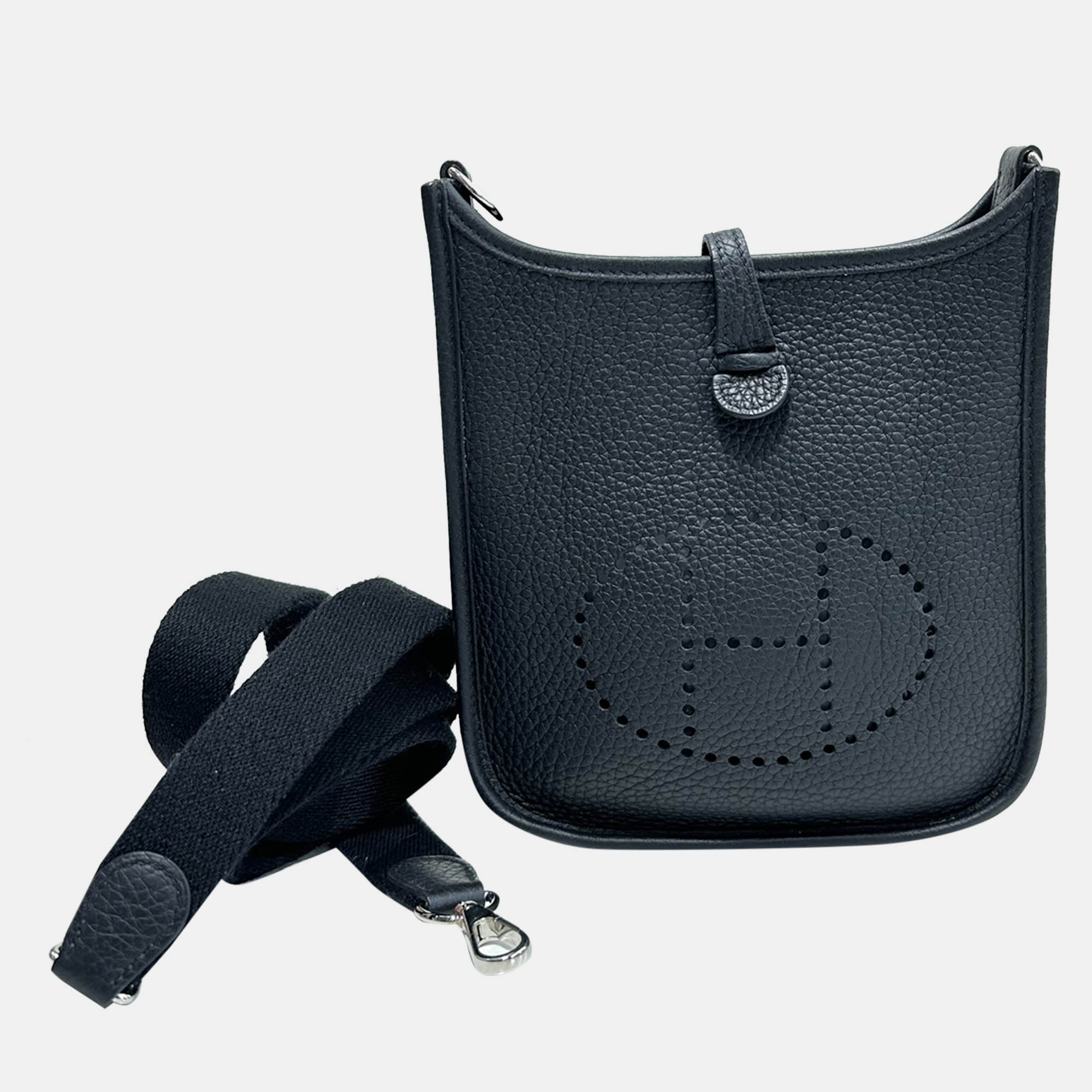 

Hermes Black Silver Tc leather mini evelyne bag