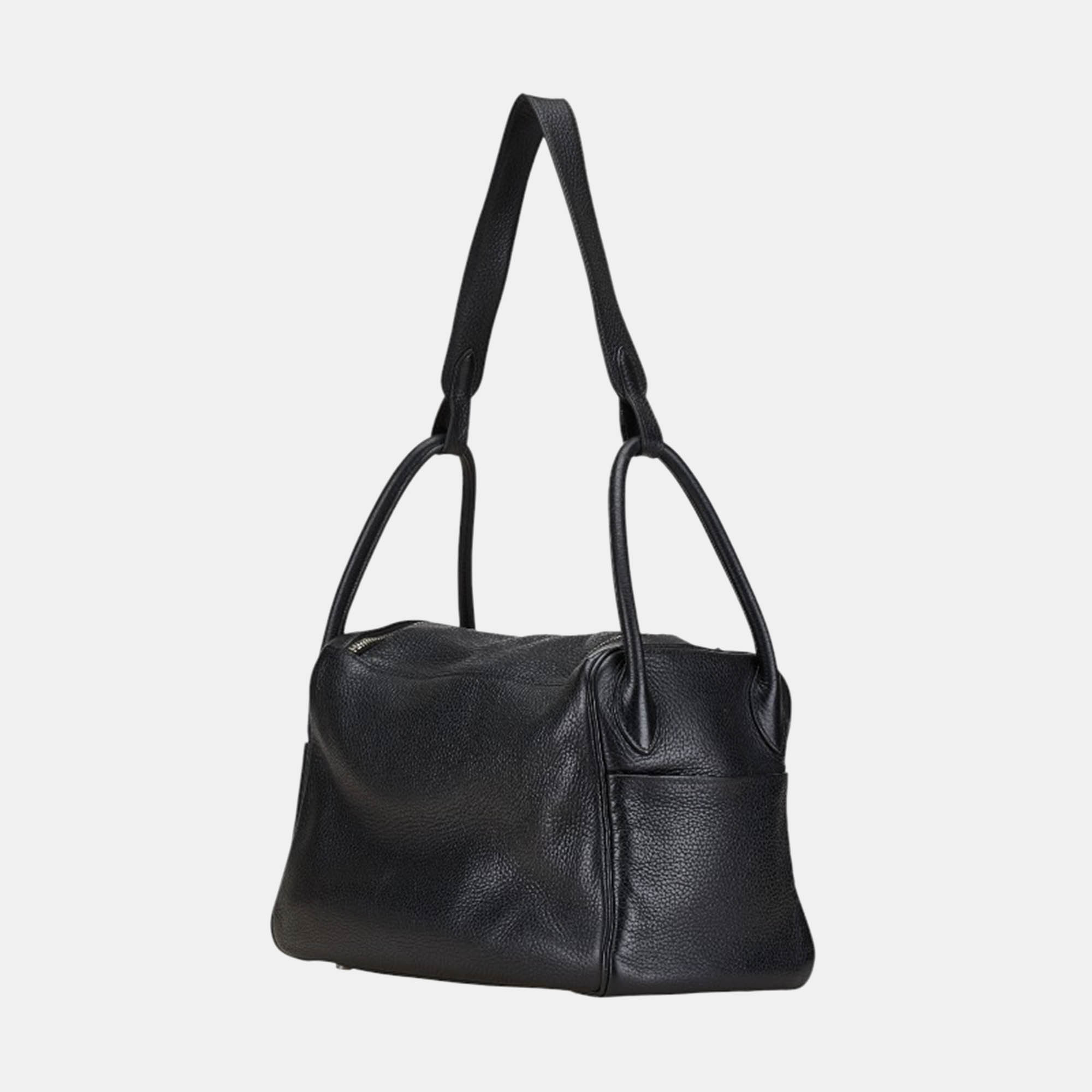Hermes Black Leather Lindy 30 Handbag 
