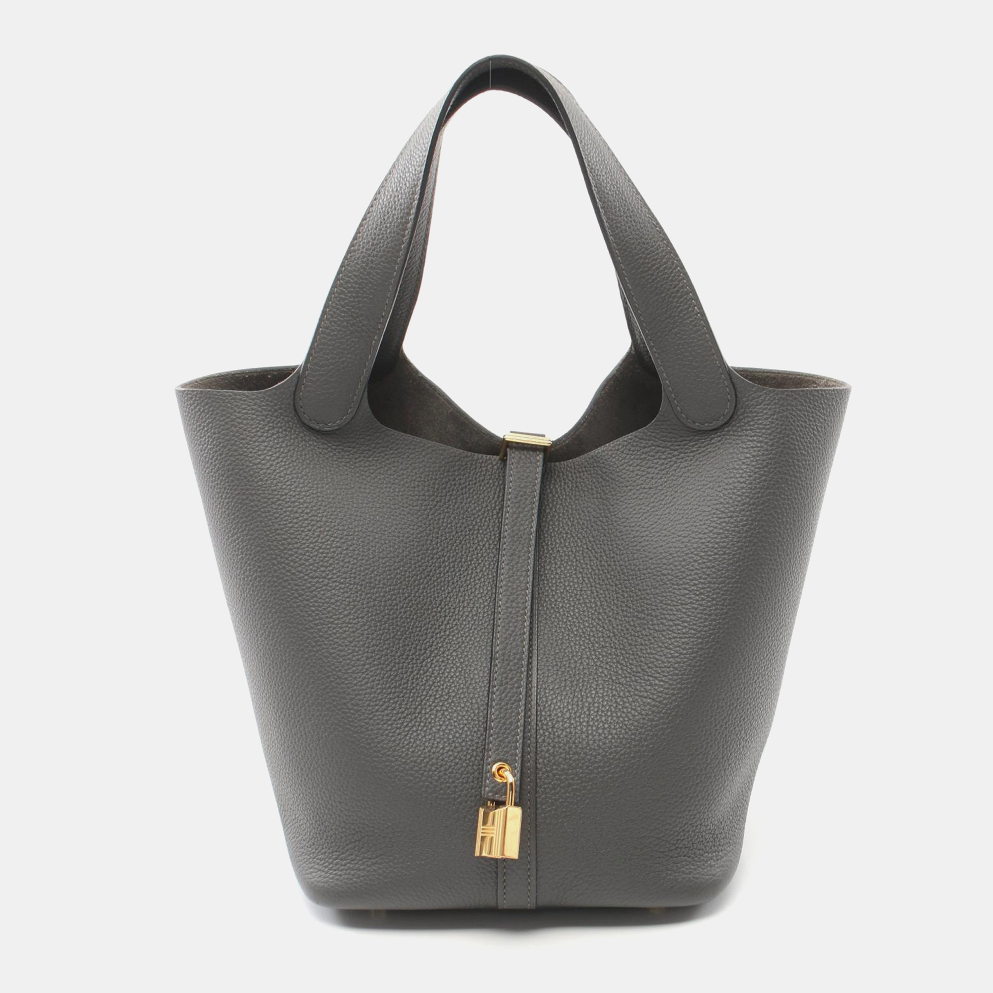 

Hermes Grey Leather Picotin Lock MM Handbag