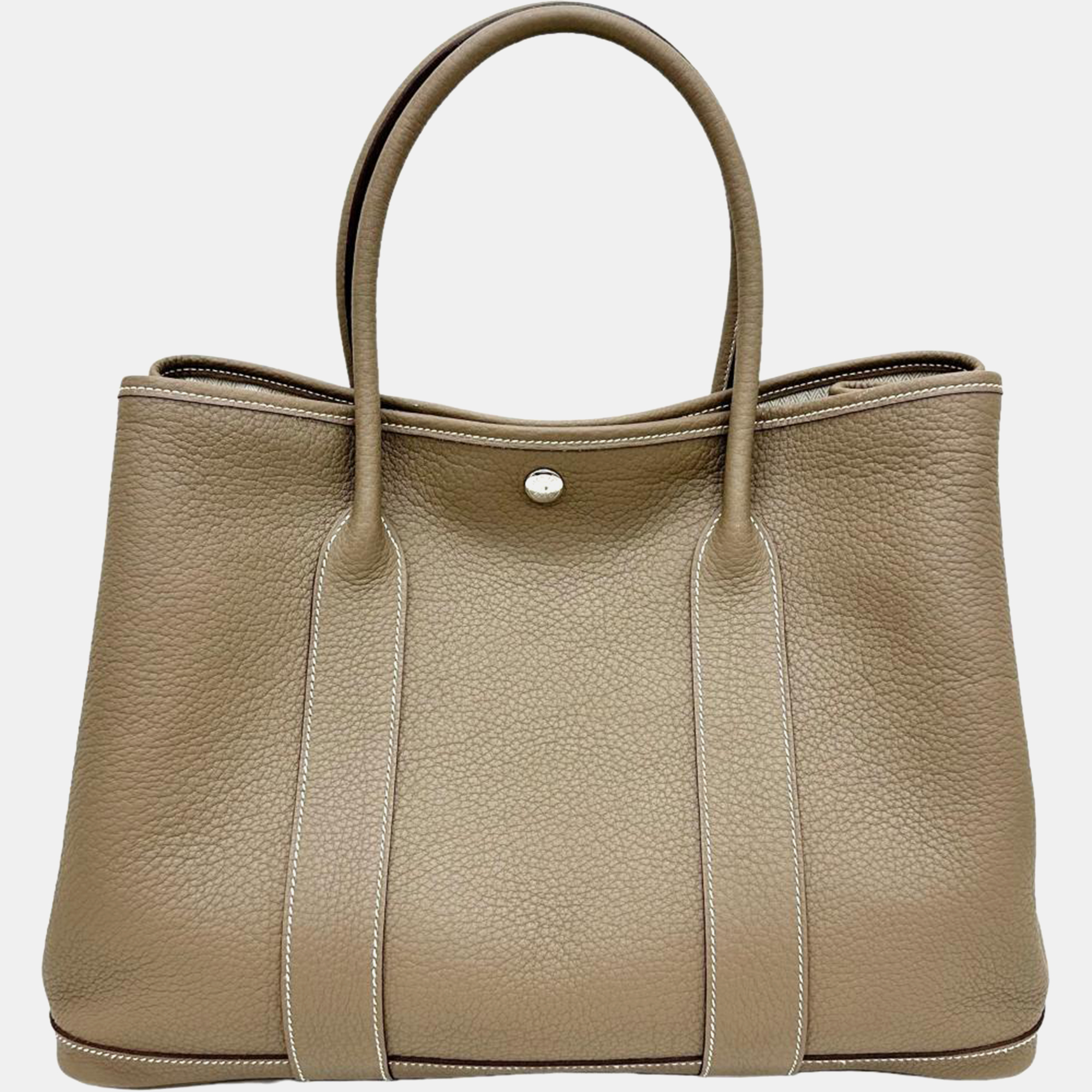 

Hermes Beige Leather Garden Party PM Handbag, Brown