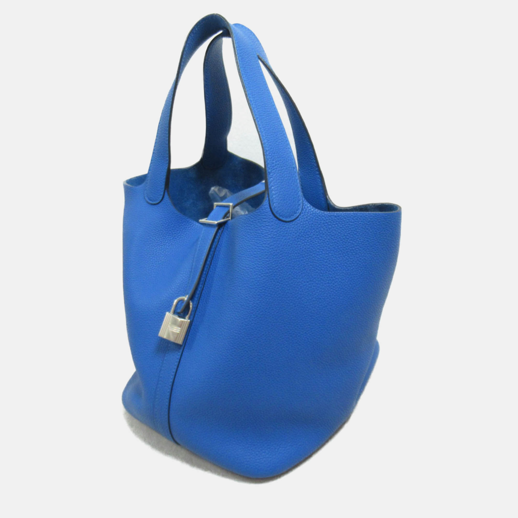 Hermes Blue Mykonos Leather Picotin Lock MM Handbag 