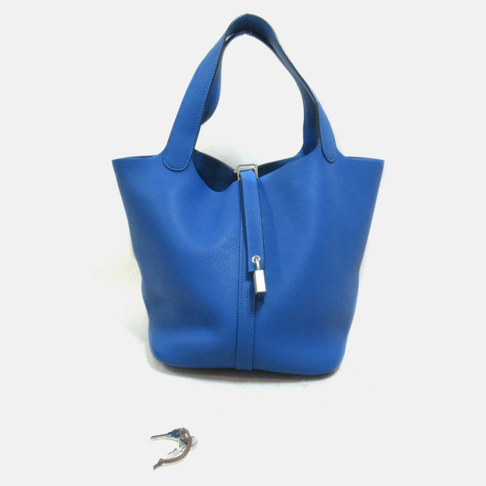 Hermes Blue Mykonos Leather Picotin Lock MM Handbag 