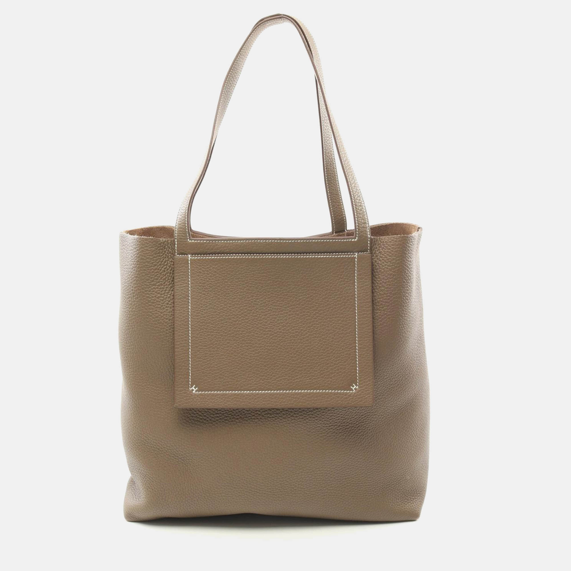 

Hermes Brown Leather Cabas Elier 46 Tote Bag