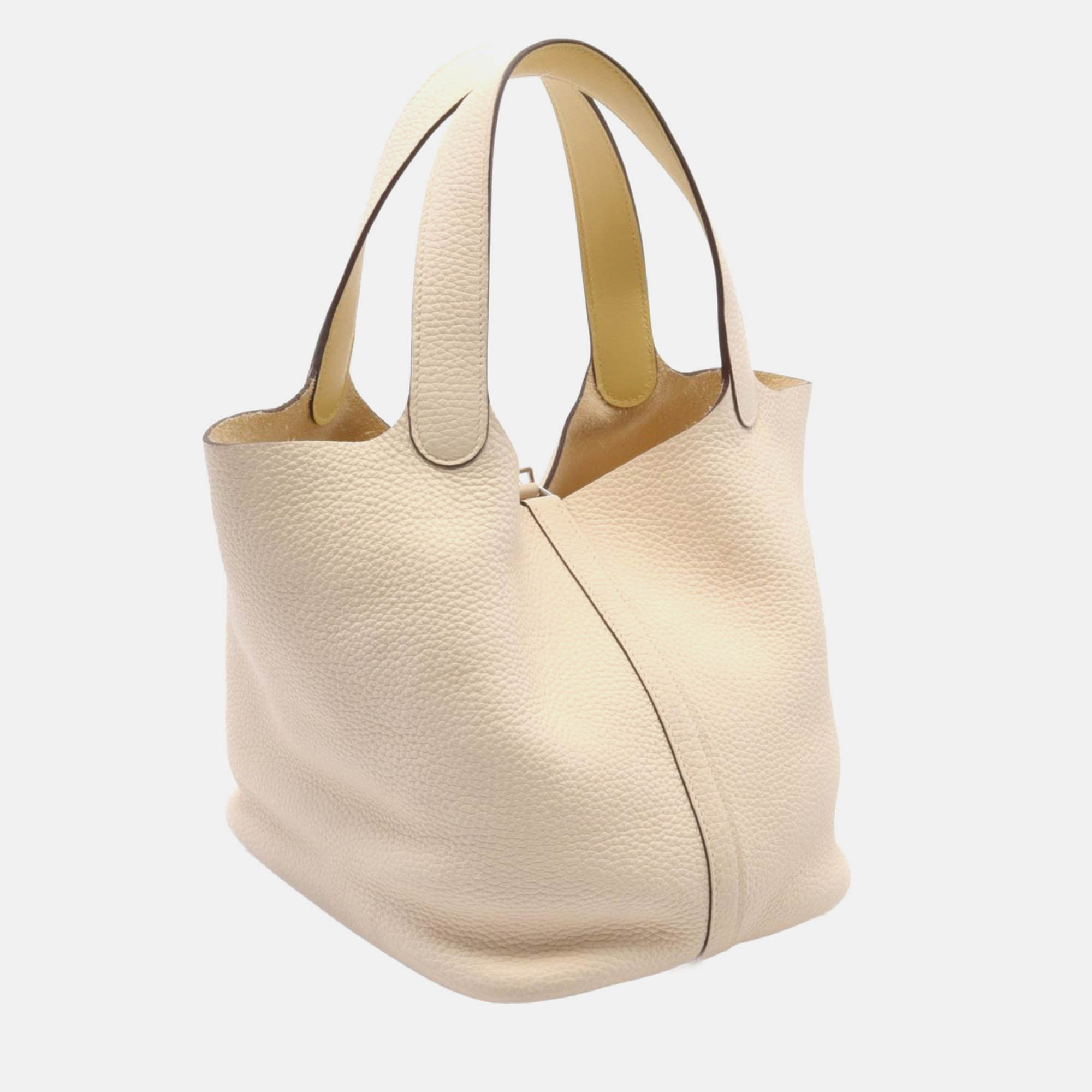 Hermes White Leather Picotin Lock Eclat MM Handbag 