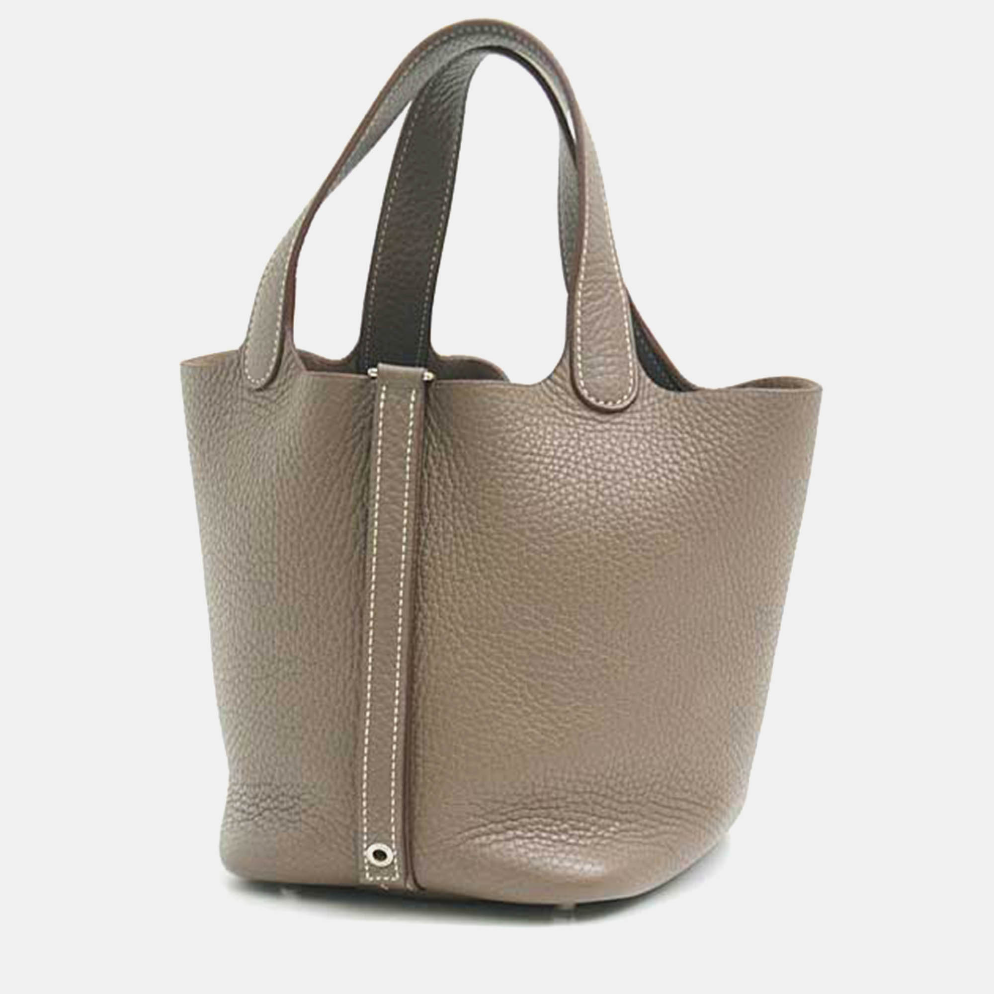 

Hermes Grey Leather Picotin Lock PM Handbag