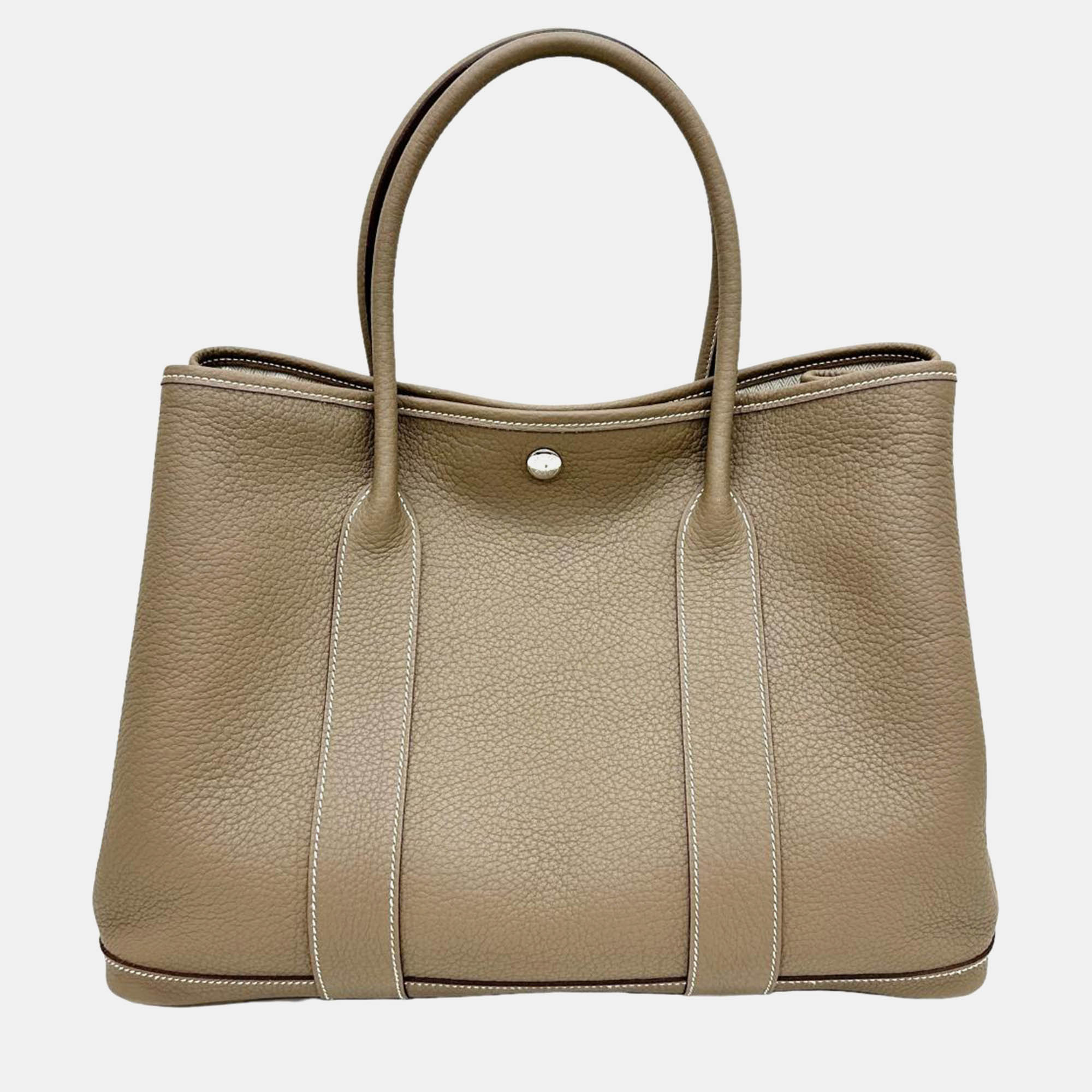

Hermes Beige Leather Garden Party PM Handbag, Brown