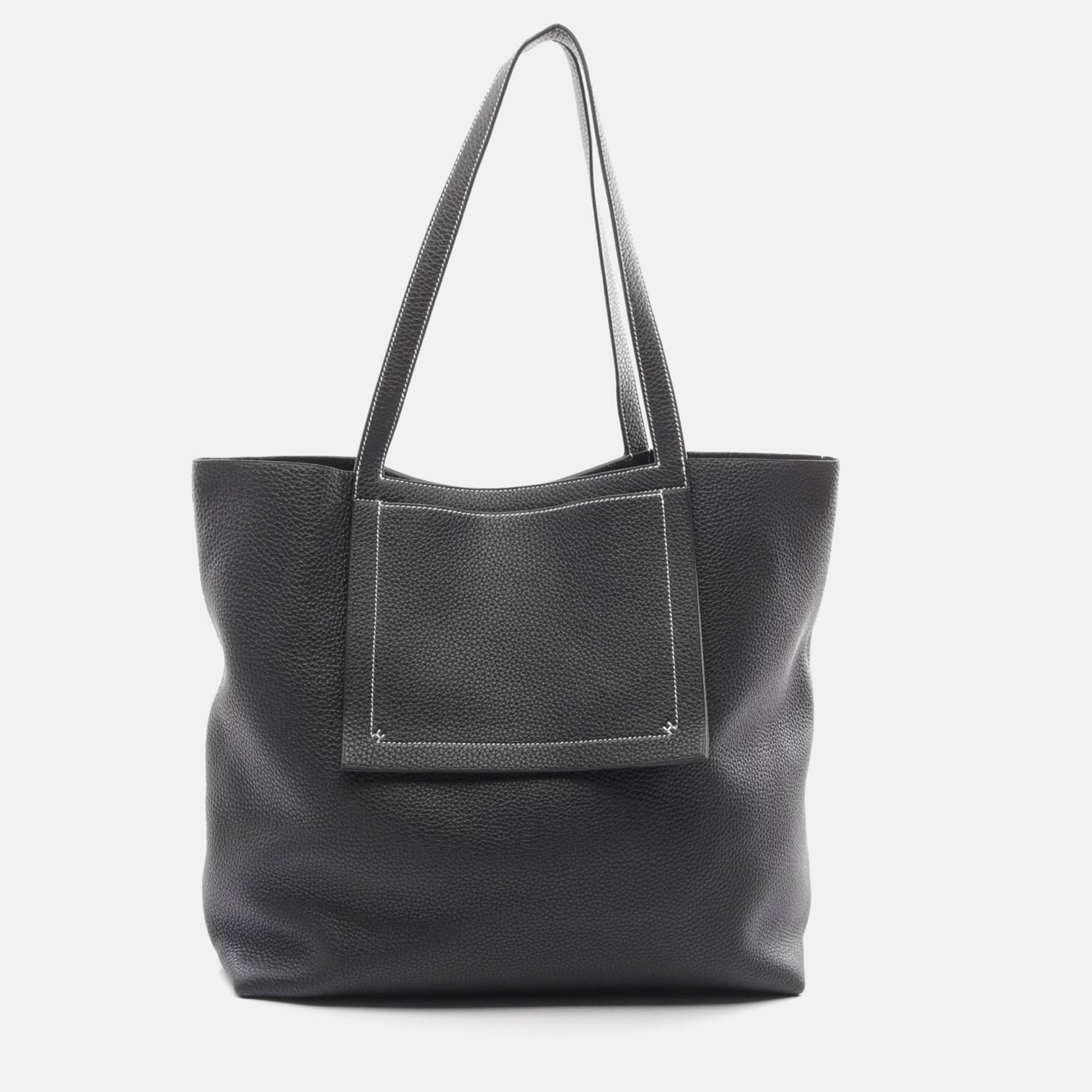 

Hermes Black Leather Cabas Elier 46 Tote Bag