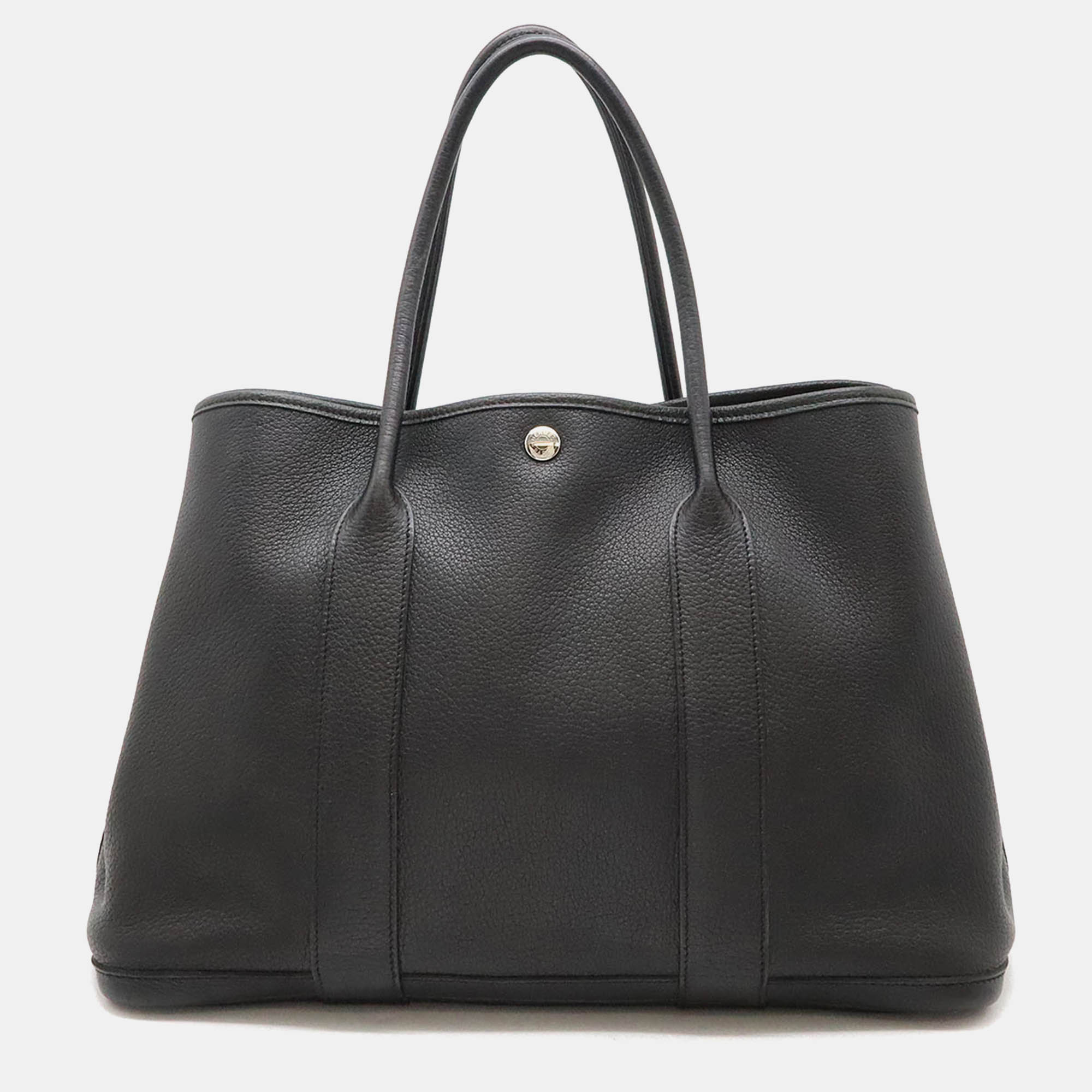 

Hermes Black Leather Garden Party PM 36 Tote Bag