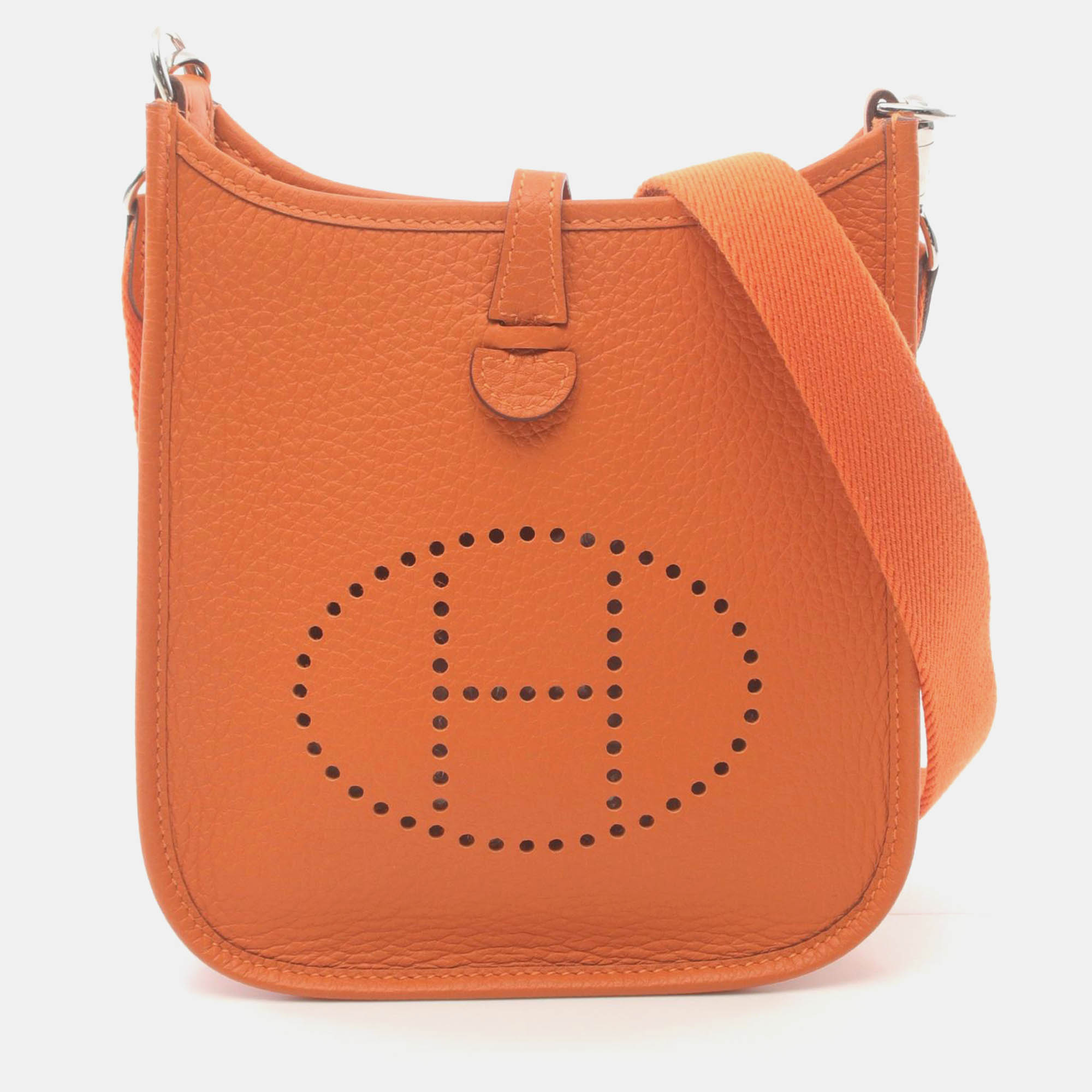 

Hermes Orange Leather Evelyne TPM Crossbody Bag