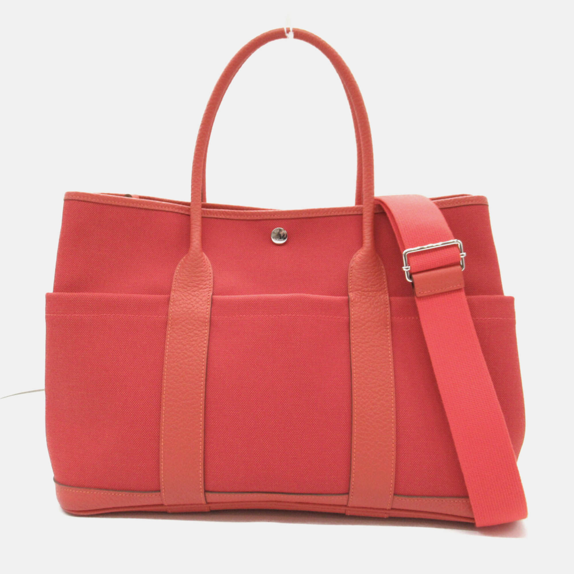 

Hermes Orange Leather Garden Party Pocket PM Tote Bag