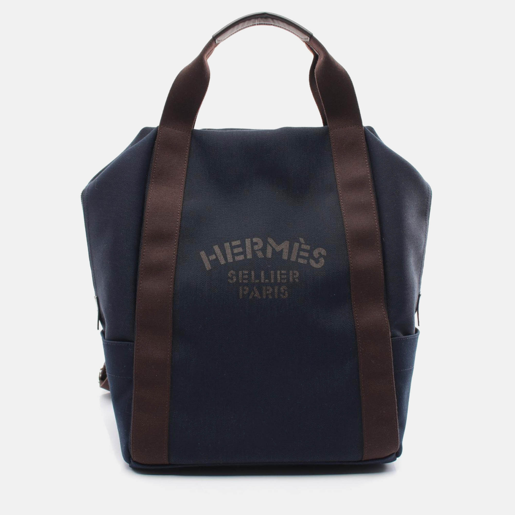 

Hermes Navy Pansage Groom Toile Chevron Leather Backpack, Brown