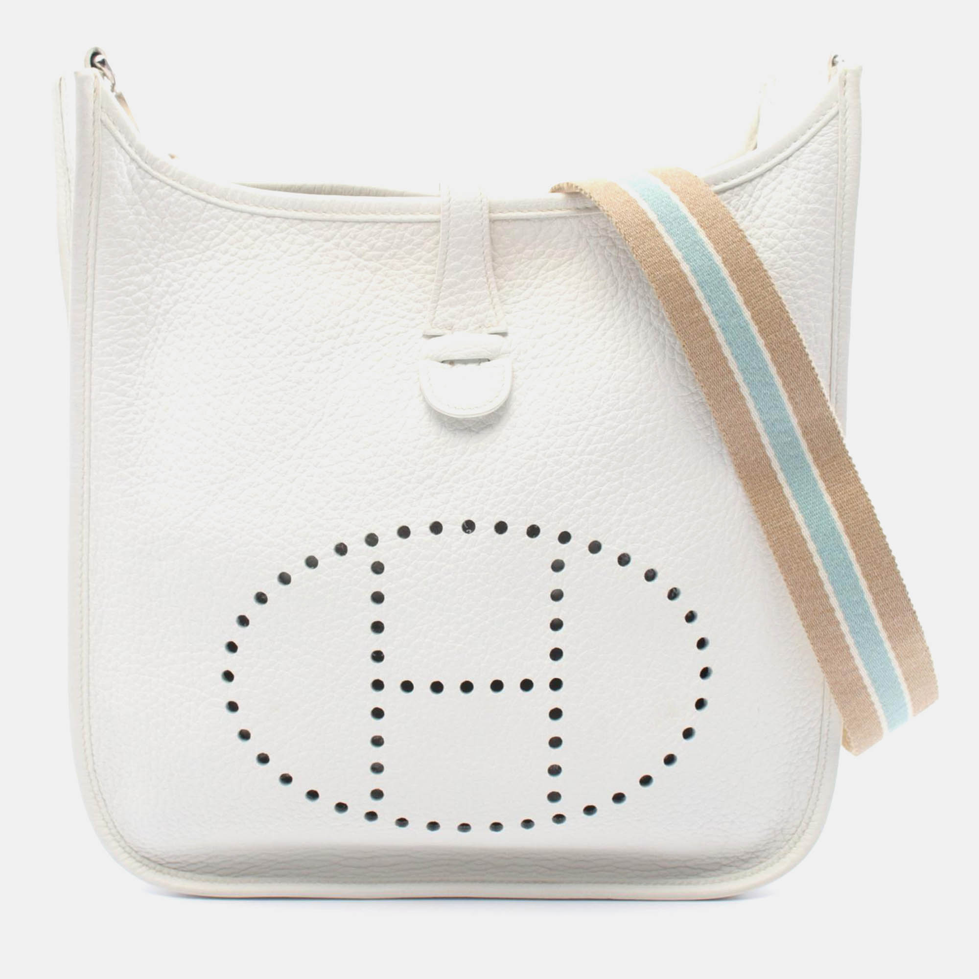 

Hermes White Leather Evelyne II PM Crossbody Bag