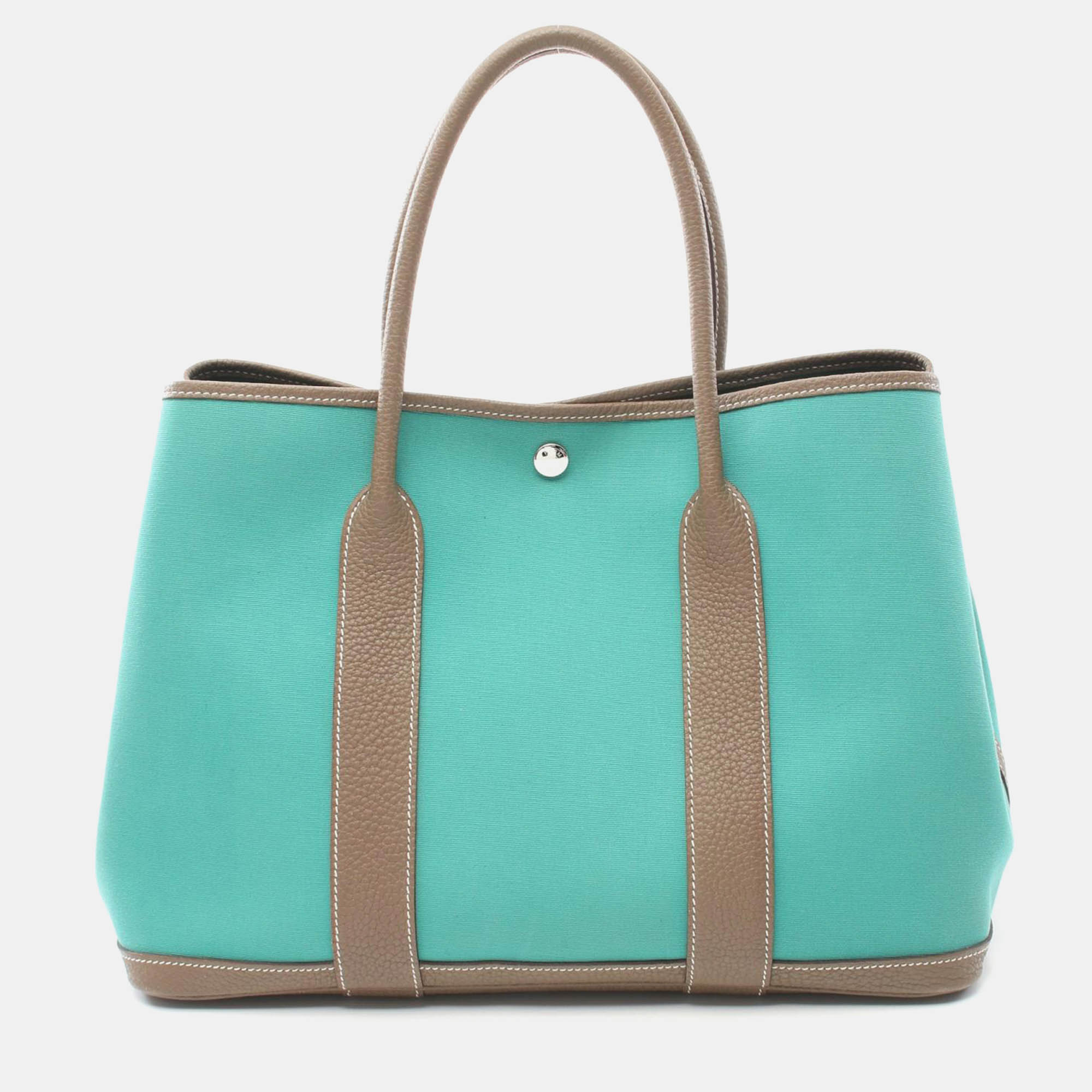 

Hermes Green Canvas Garden Party PM Tote Bag, Brown