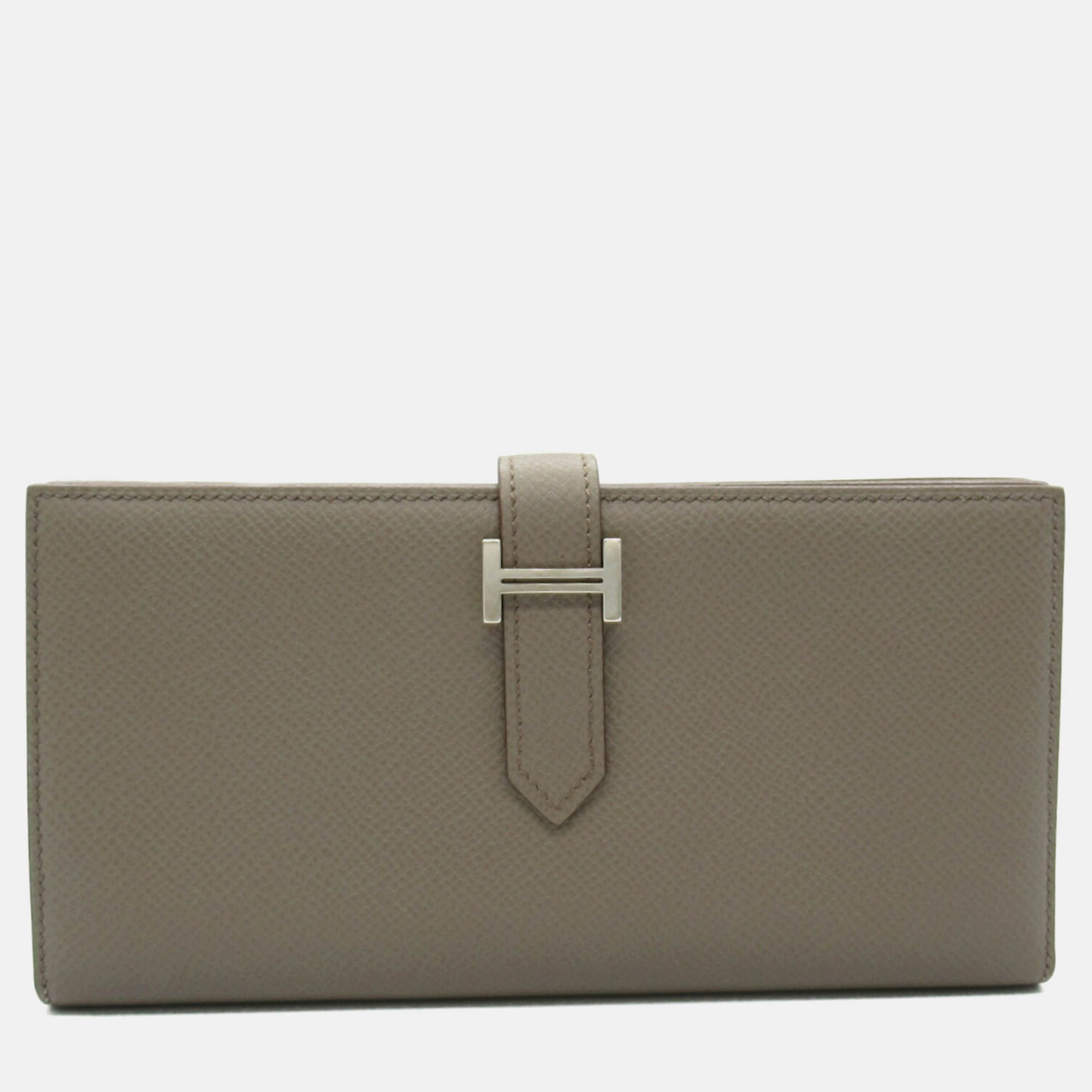 

Hermes Grey Leather Bearn Long Wallet