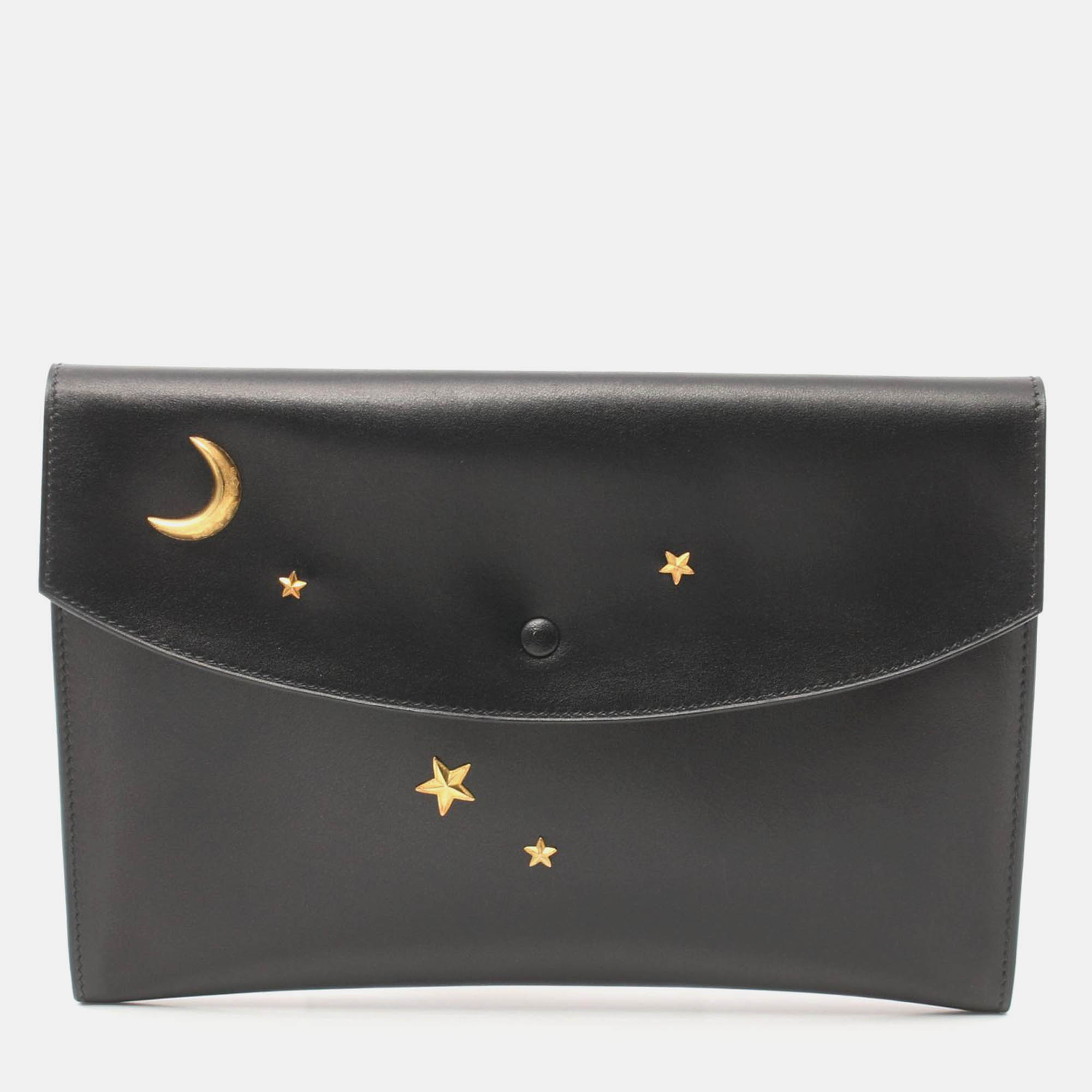 

Hermes Black Box Calf Leather Clutch Bag