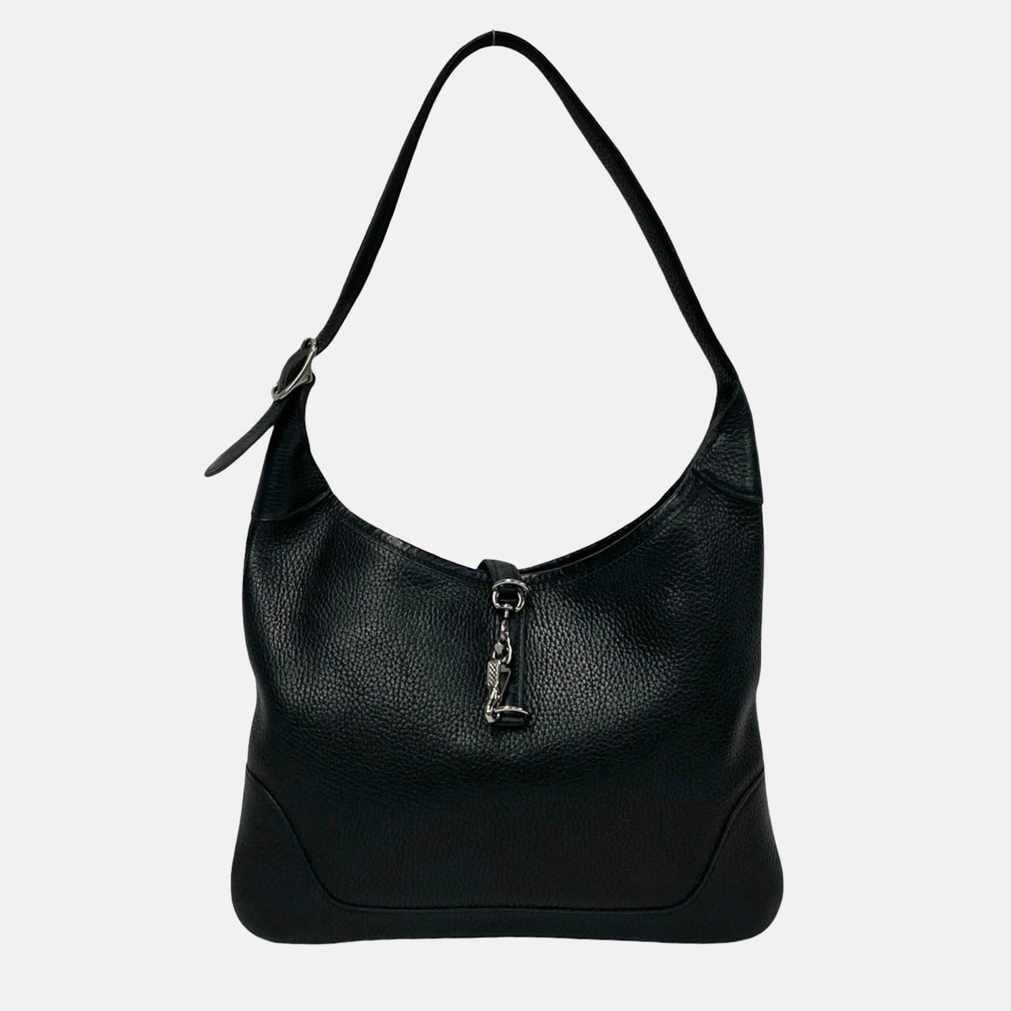 

Hermes Black Leather Trim 31 Shoulder Bag