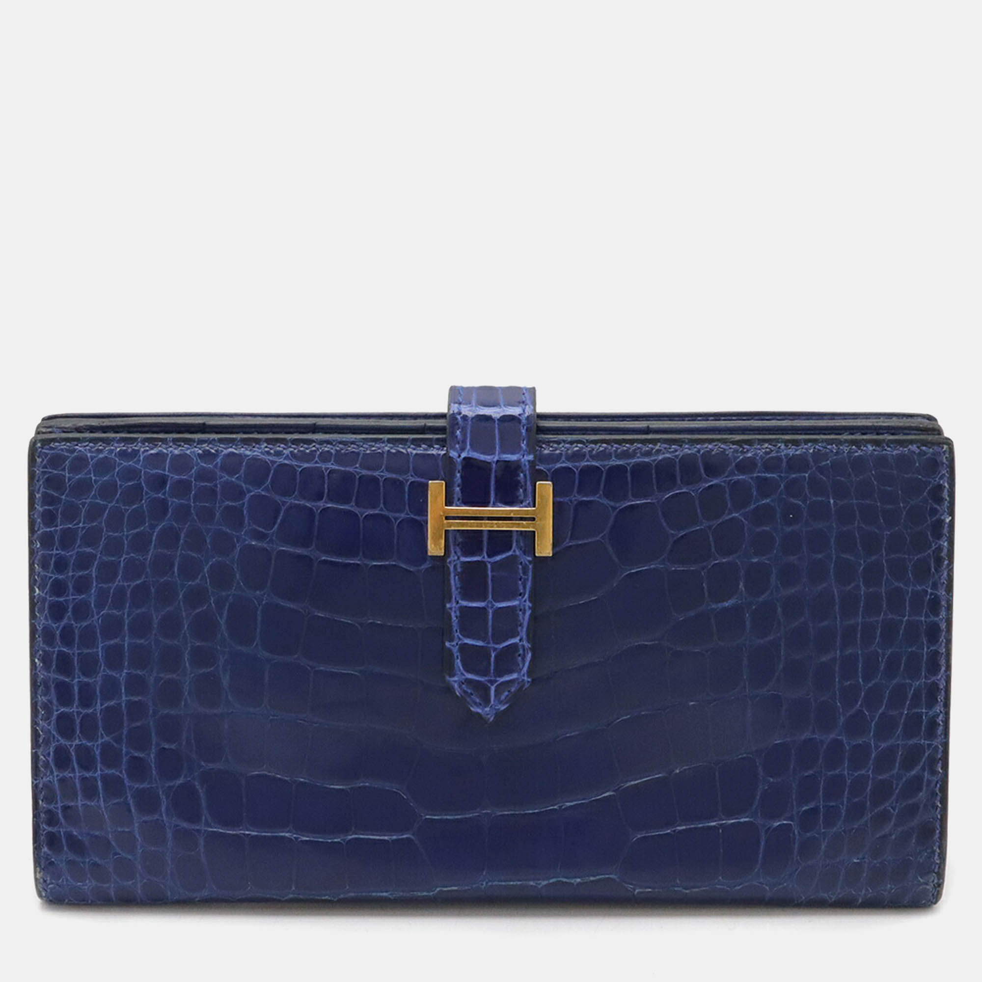 

Hermes Blue Leather Bearn Long Wallet