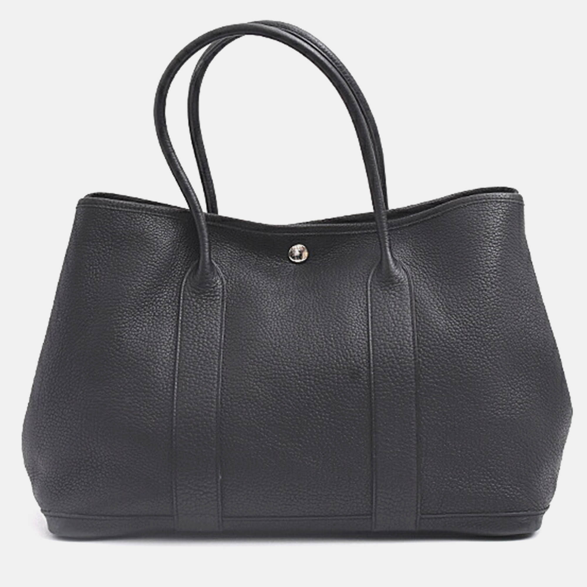 

Hermes Black Leather Garden Party PM Tote Bag