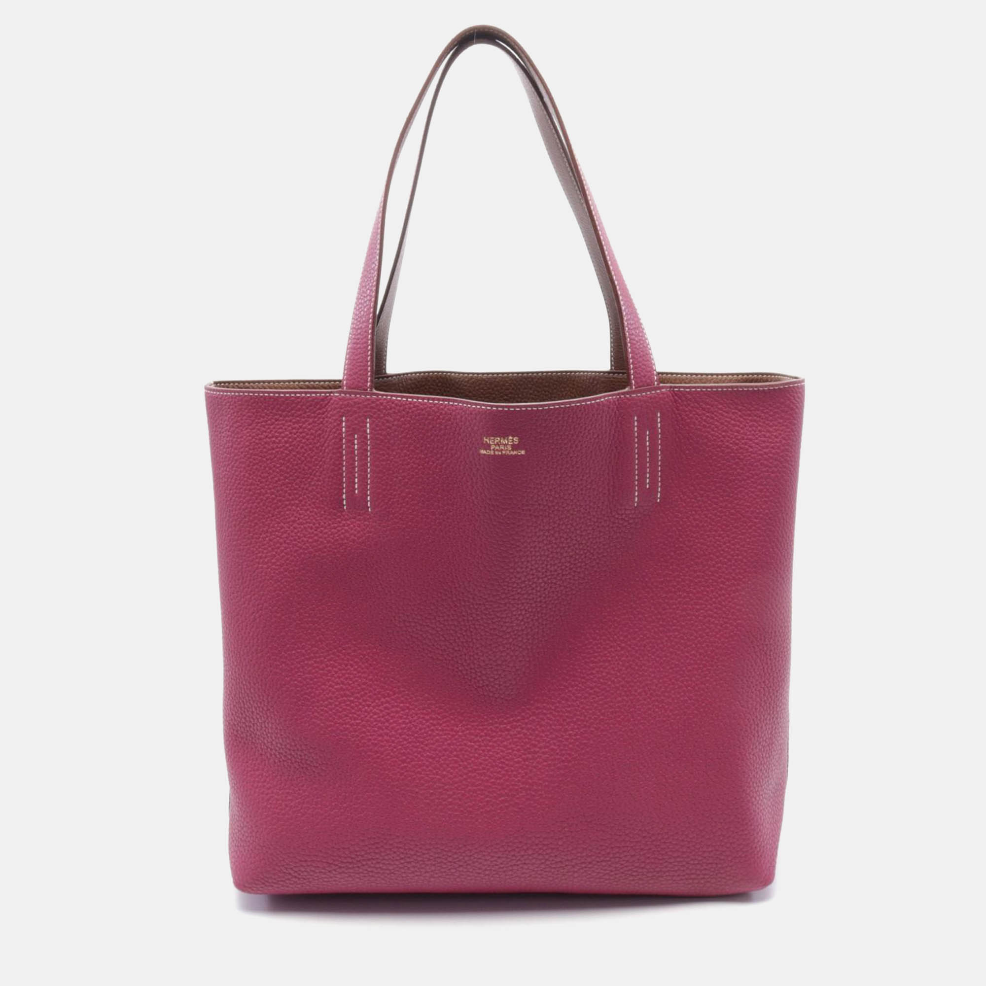 

Hermes Pink Leather Double Sens 45 Tote Bag, Brown