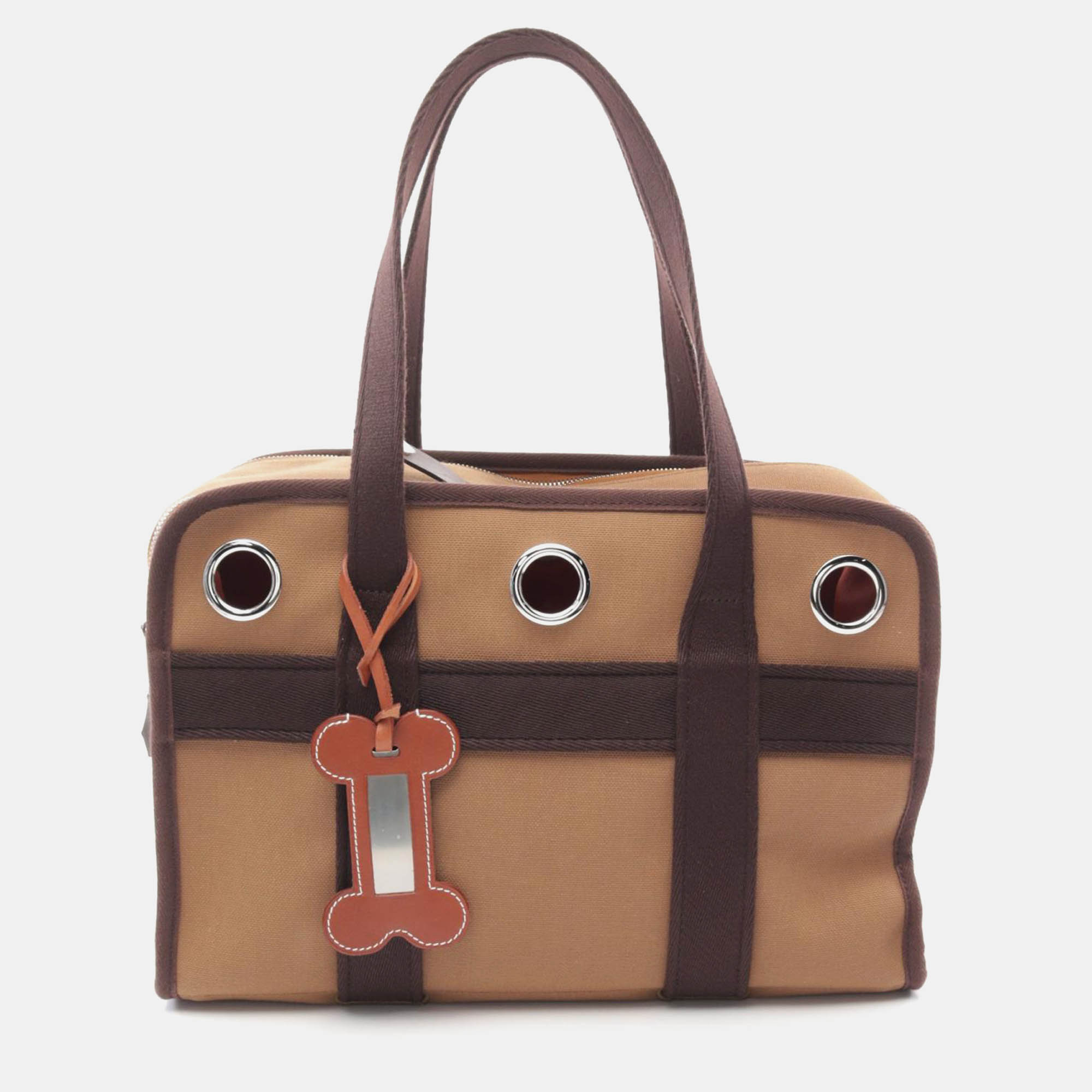 

Hermes Brown Canvas Dog Carrier Tote Bag