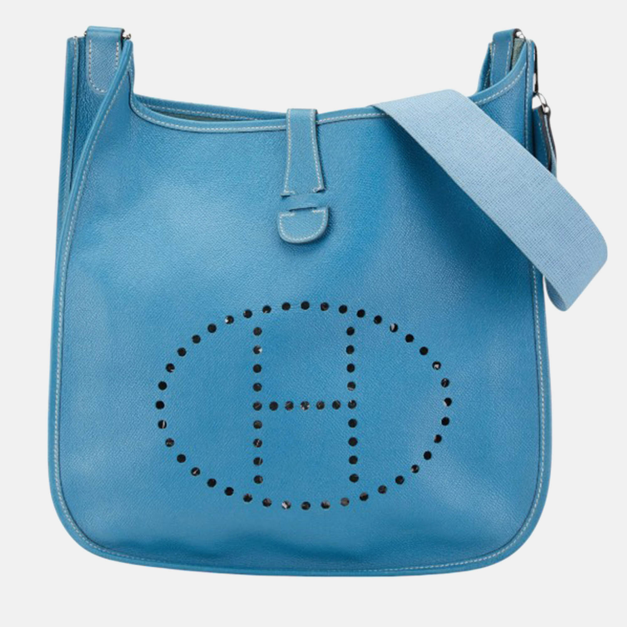 

Hermes Blue Leather Evelyne GM Shoulder Bag