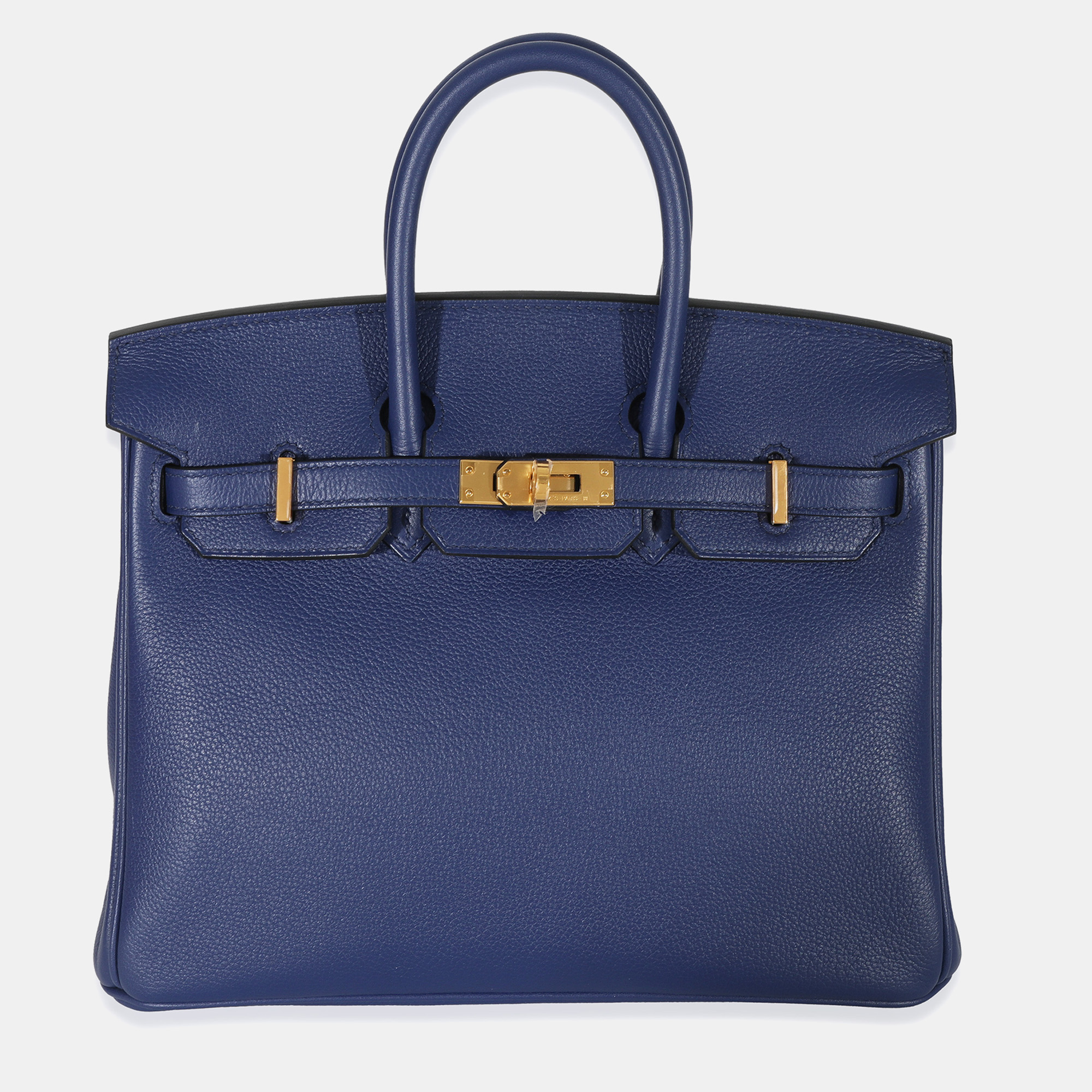 

Hermes Bleu Saphir Gris Mouette Taurillon Novillo Verso Birkin 25 GHW, Blue