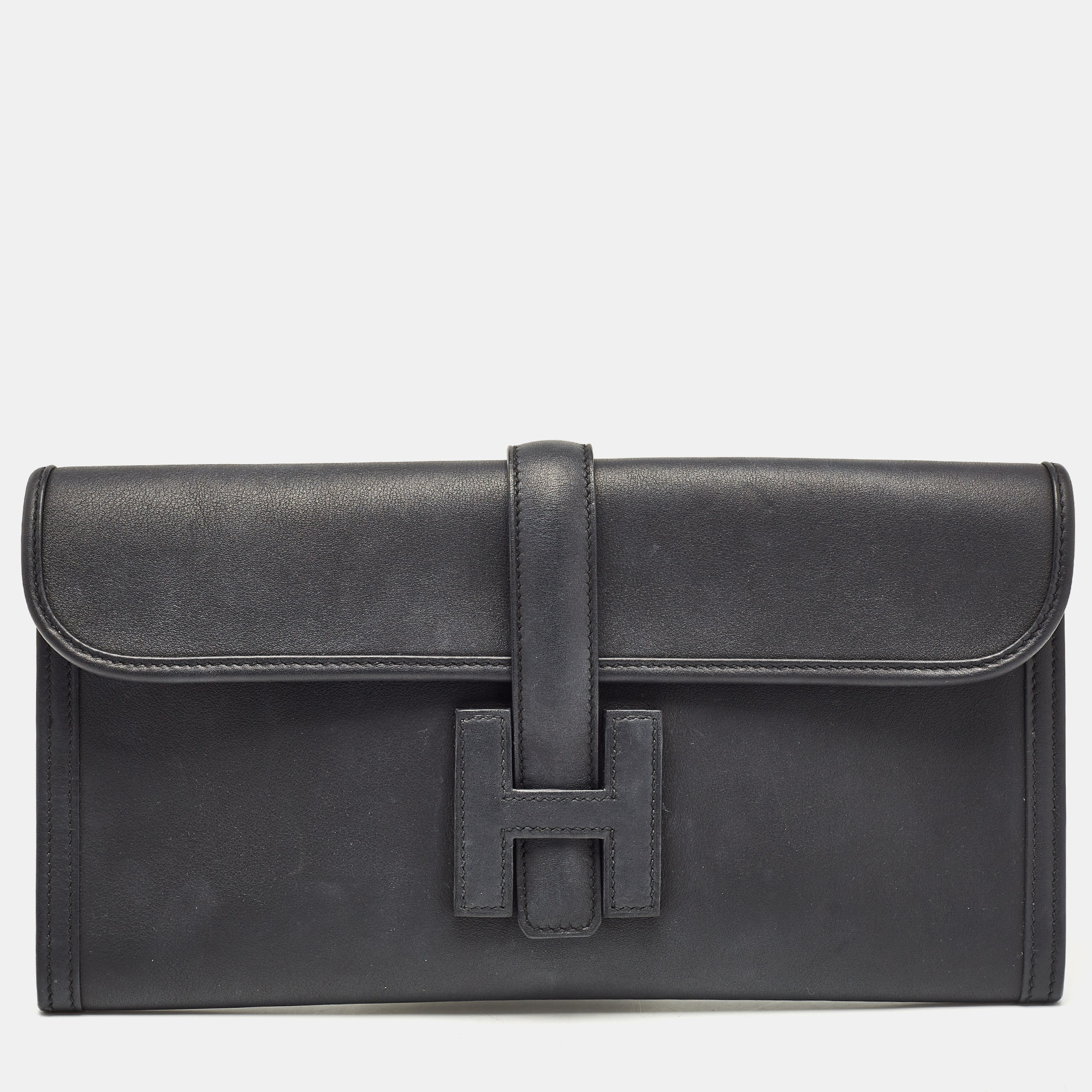 

Hermes Bleu Indigo Swift Leather Elan Jige 29 Clutch, Navy blue