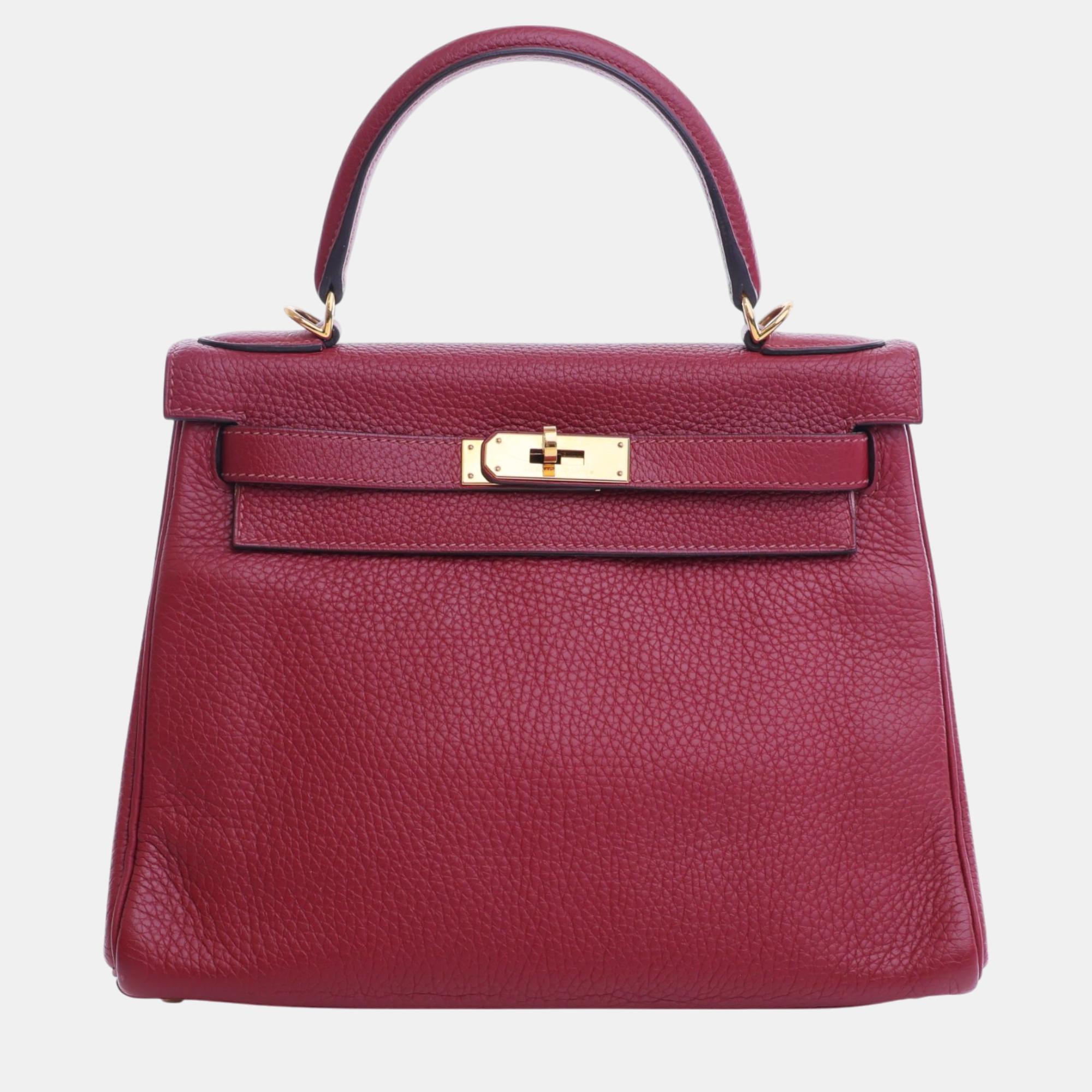 

Hermes Rouge Grenat Togo Leather Kelly 28 Bag, Red