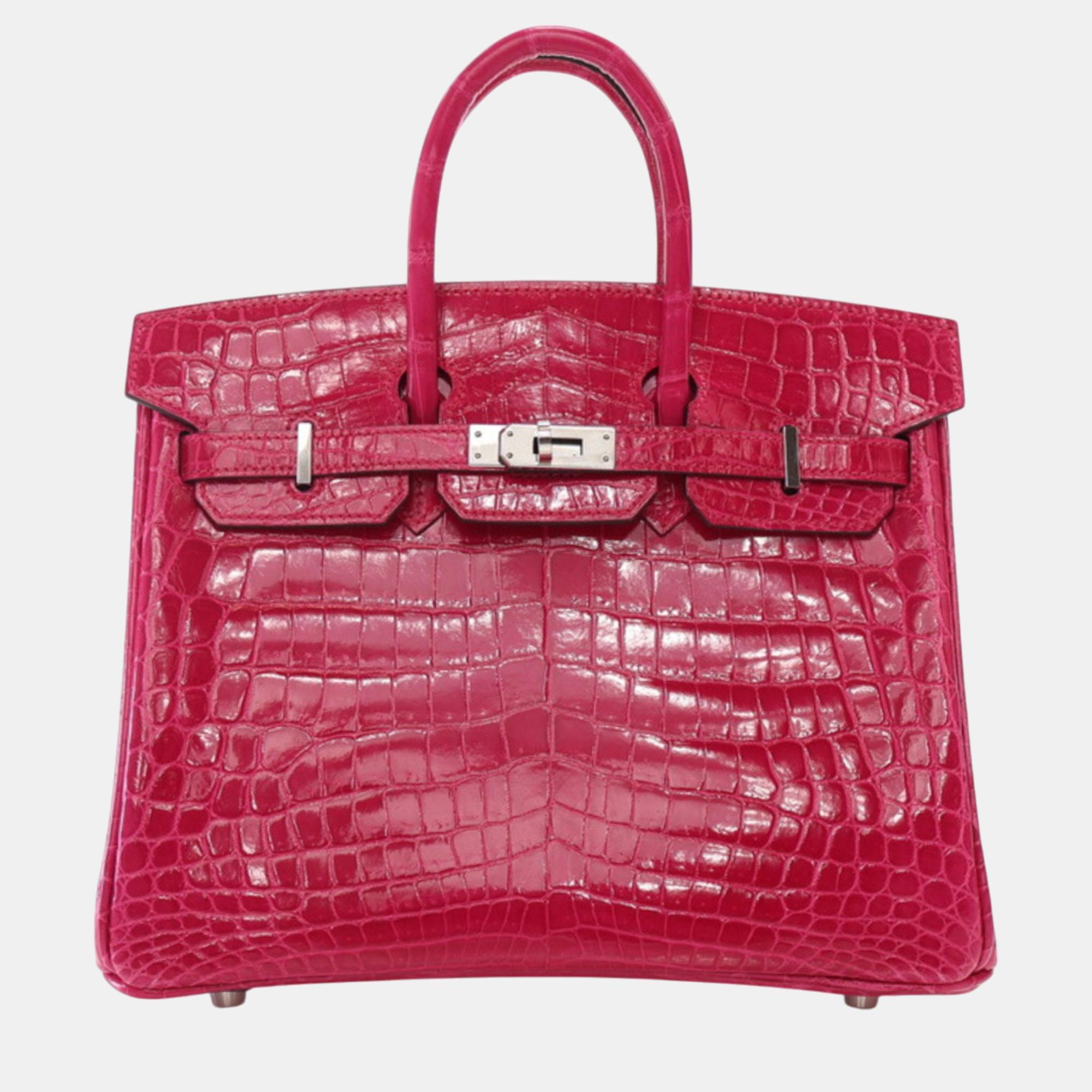 

Hermes Rose Mexico Niloticus Crocodile Leather Birkin 25 Bag, Red