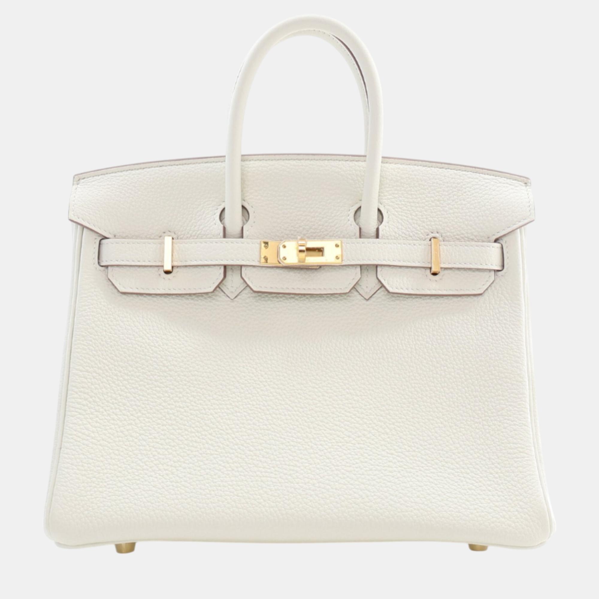 

Hermes Mushroom Togo Leather Birkin 25 Bag, White