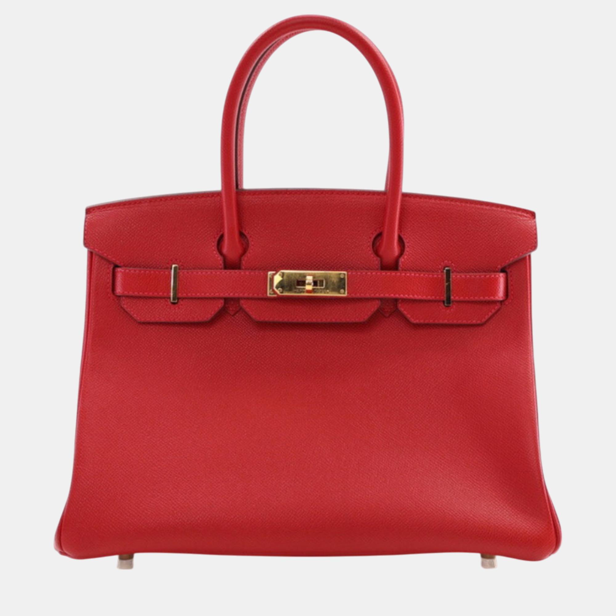 

Hermes Rouge Casaque Epsom Leather Birkin 30 Bag, Red