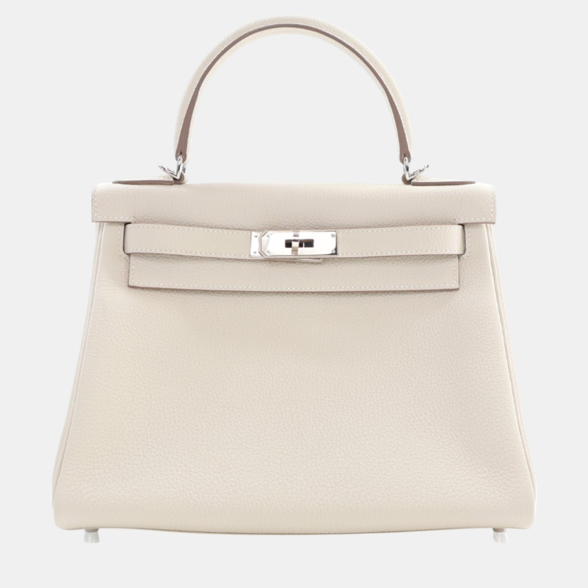 

Hermes Craie Togo Leather Kelly 28 Bag, Beige