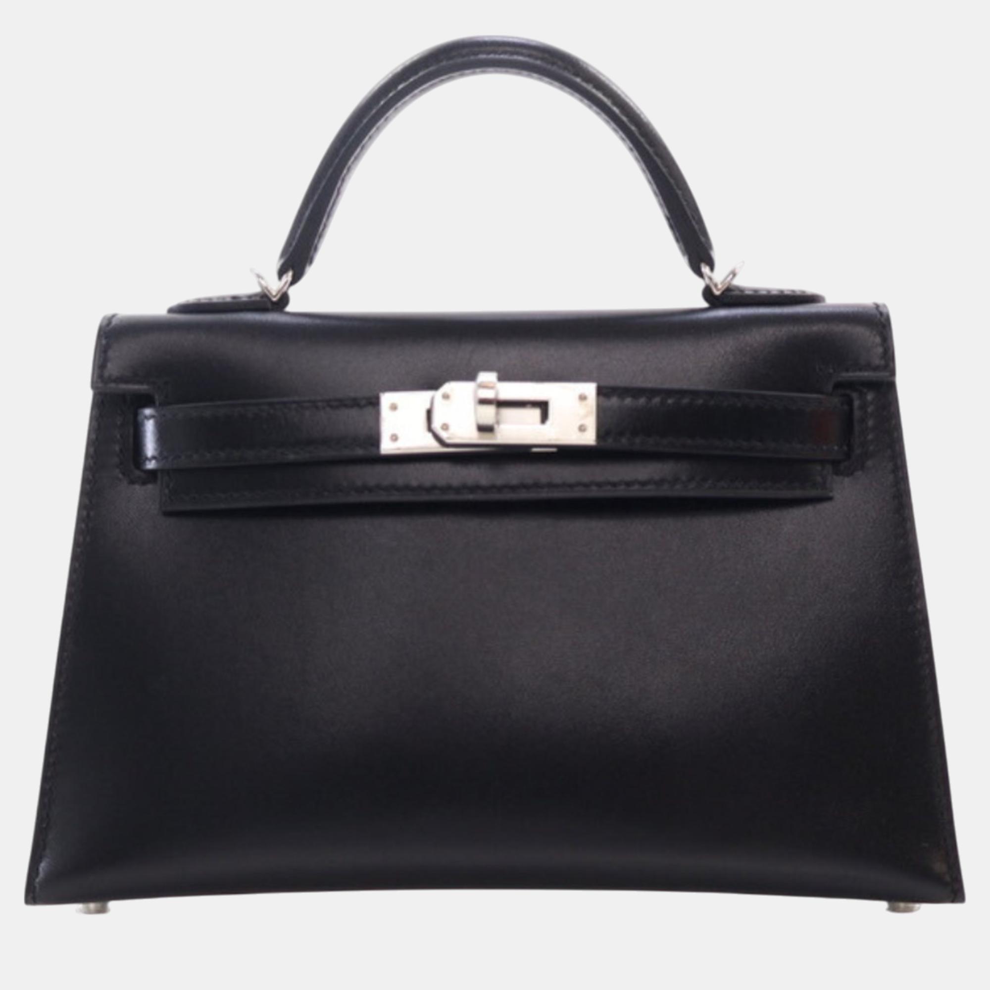 

Hermes Noir Box Calf Leather Kelly 20 Bag, Black