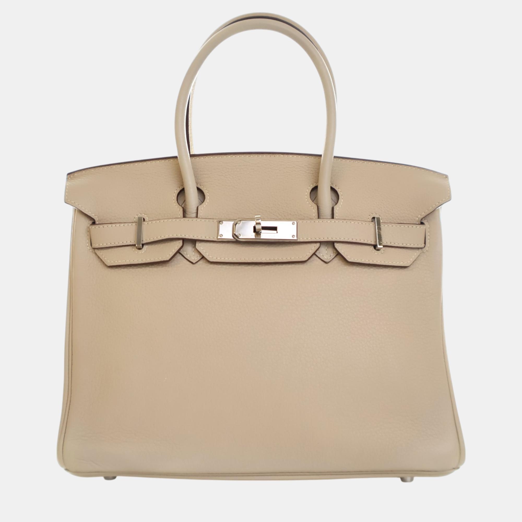 

Hermes Parchemin Clemence Leather Birkin 30 Bag, Cream