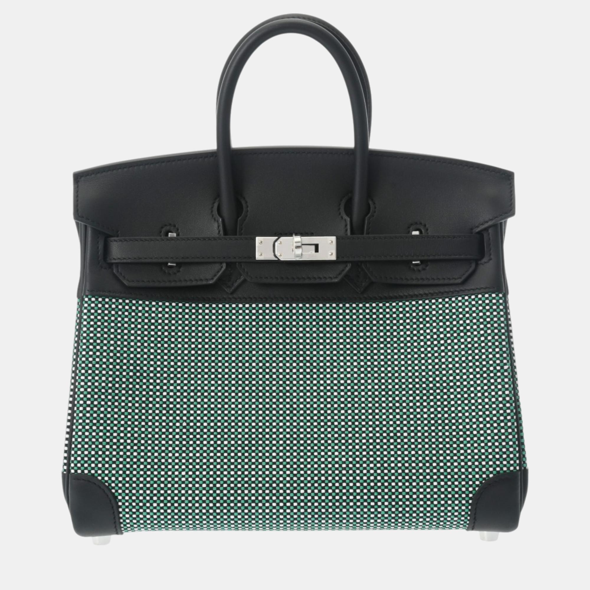 

Hermes Black/Mint/Blanc Veau Swift Veau Swift/Toile Cadrile Birkin 25 Bag