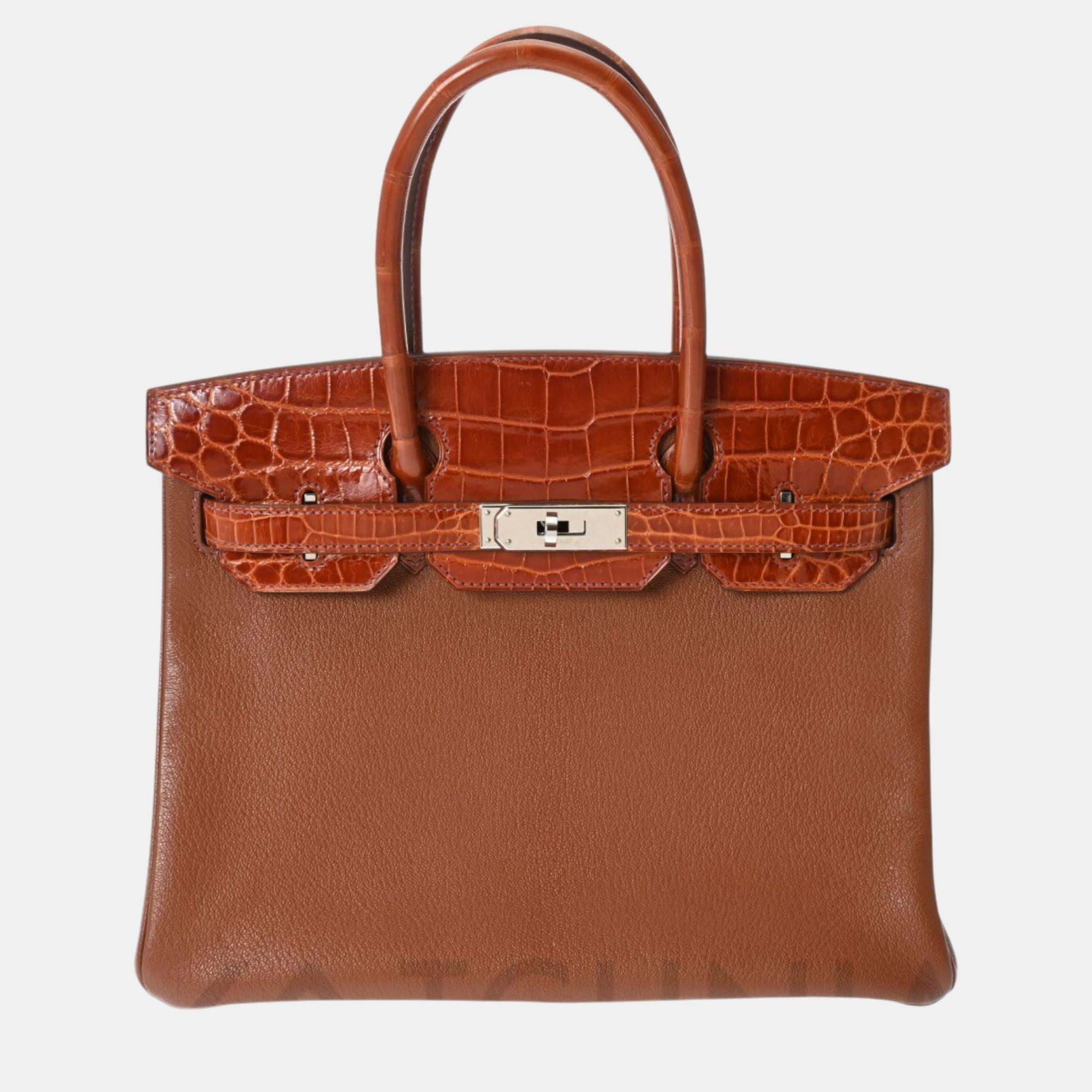 

Hermes Noisette Etrusque Chevre Mysore Shiny Niloticus Crocodile Birkin 30 Bag, Brown