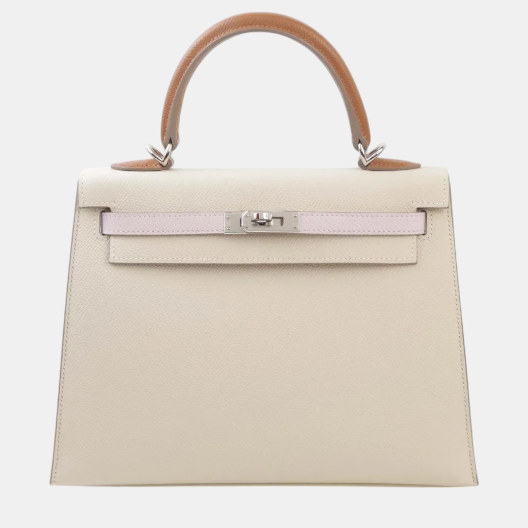 

Hermes Craie ,Gold ,Mauve Epsom Leather Kelly 25 Sellier Bag, Beige