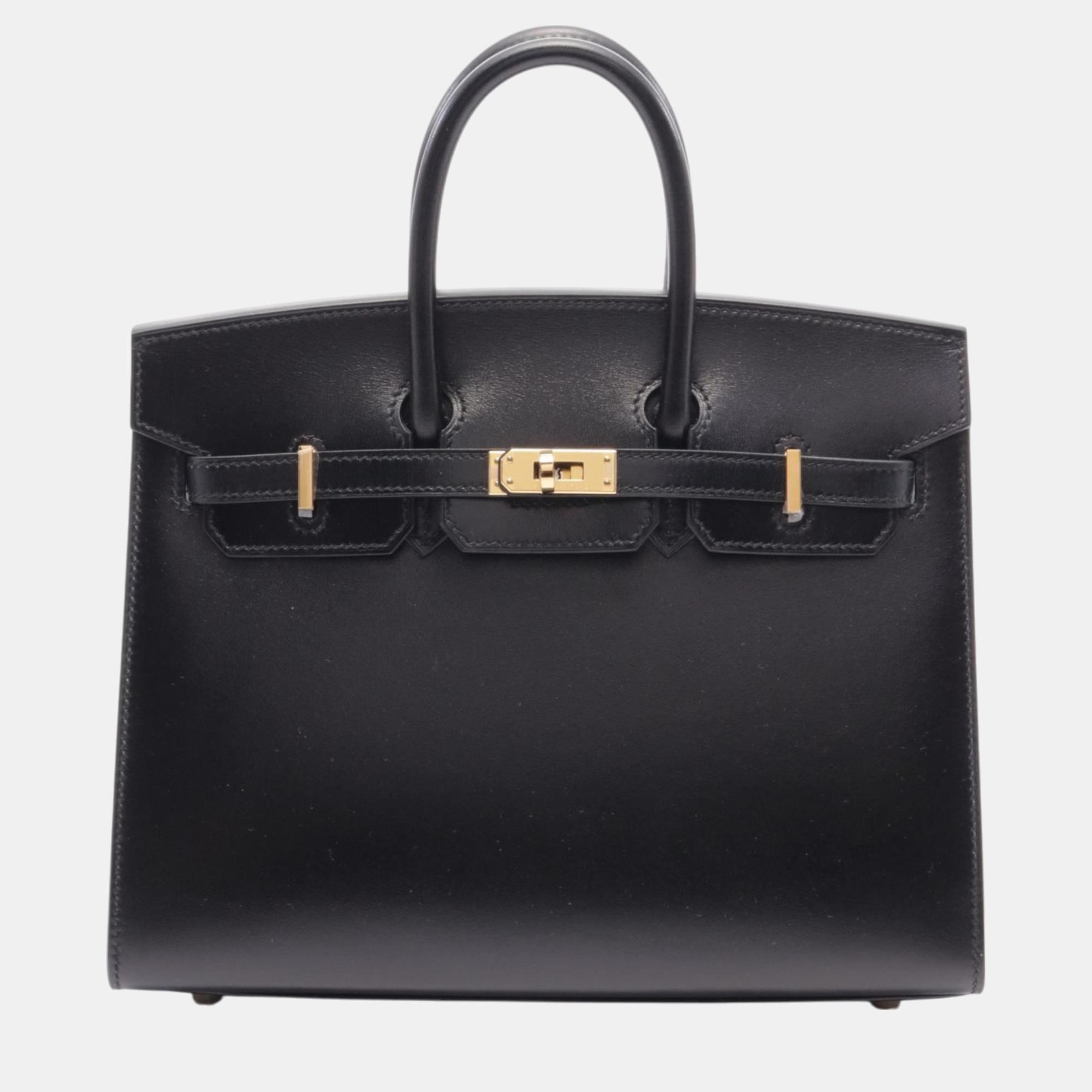 

Hermes Black Leather Birkin Sellier 25 Handbag