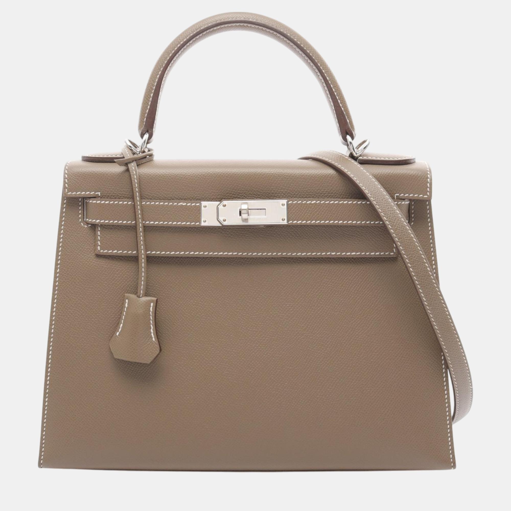 

Hermes Beige Leather Kelly 28 Handbag