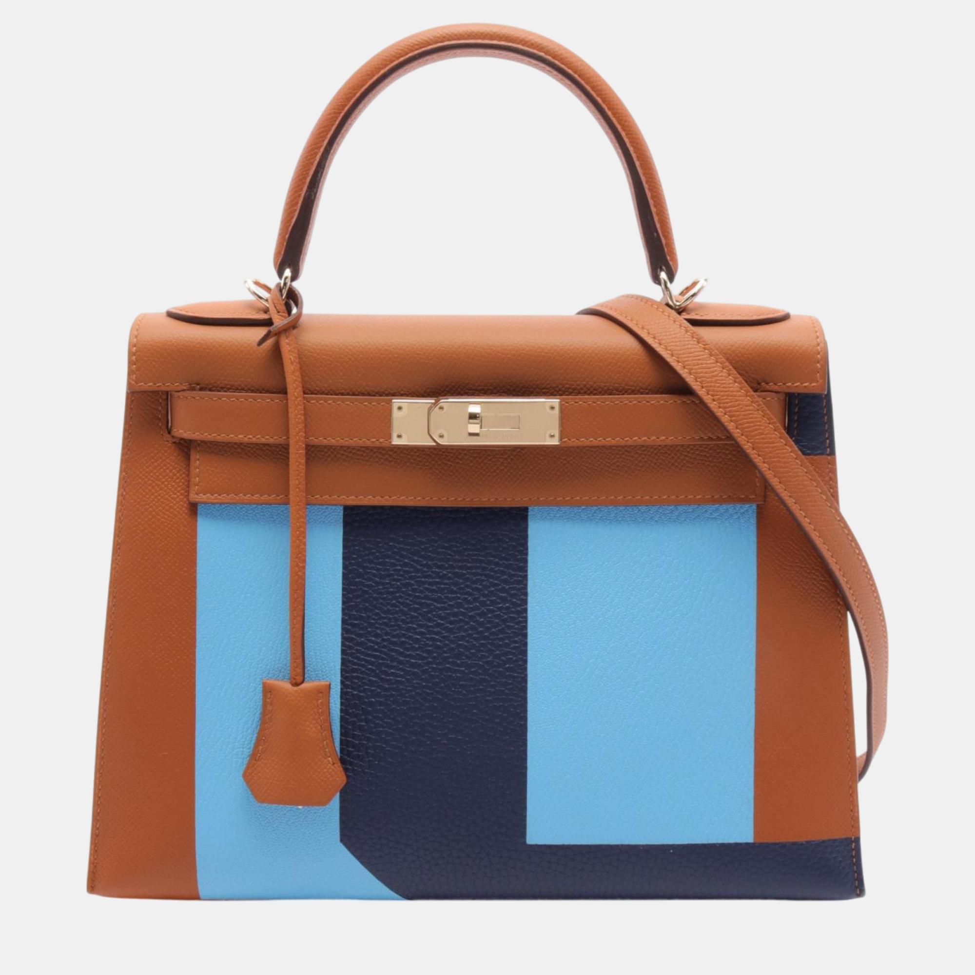 

Hermes Blue Leather Kelly 28 Letter Handbag