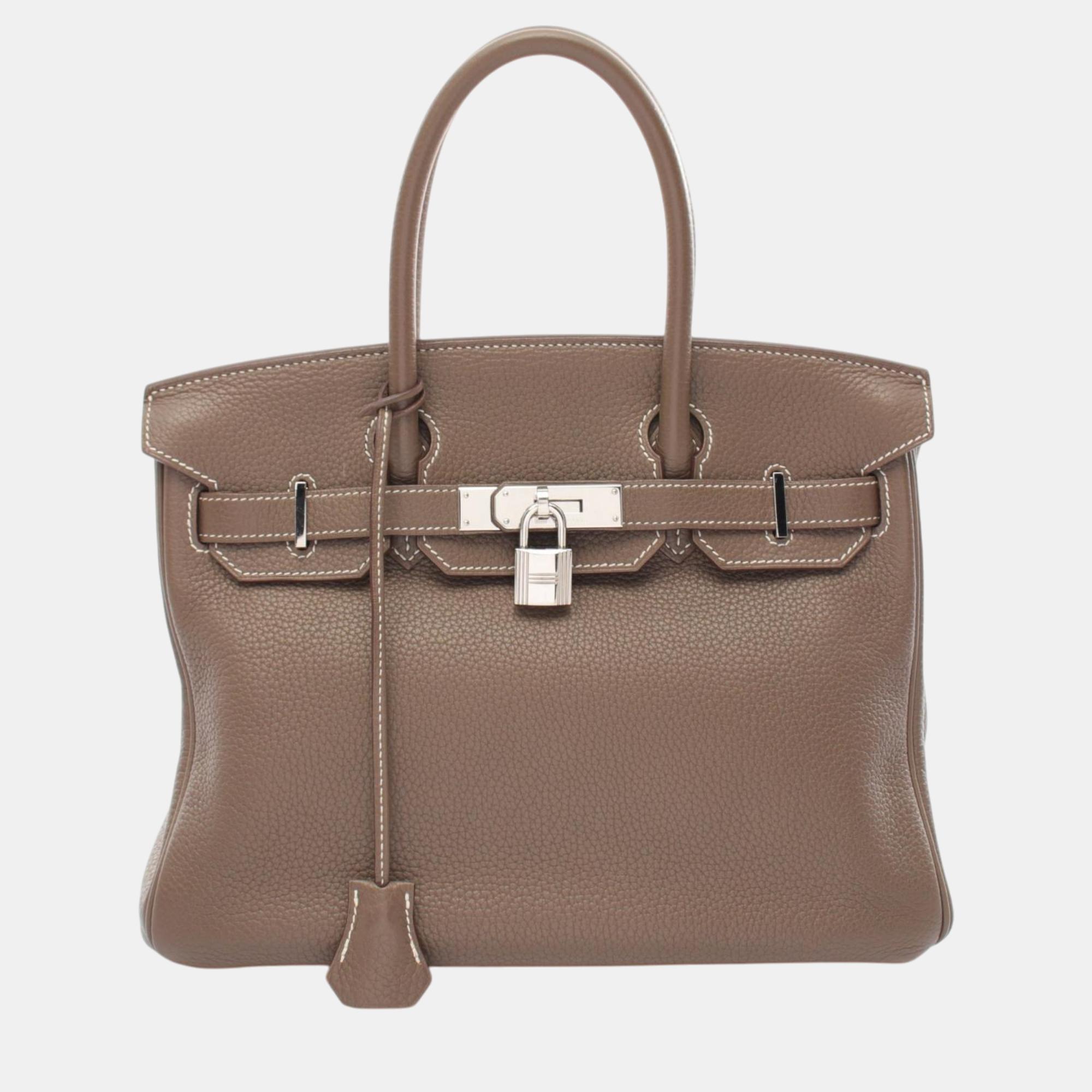 

Hermes Birkin 30 Handbag Clemence Brown