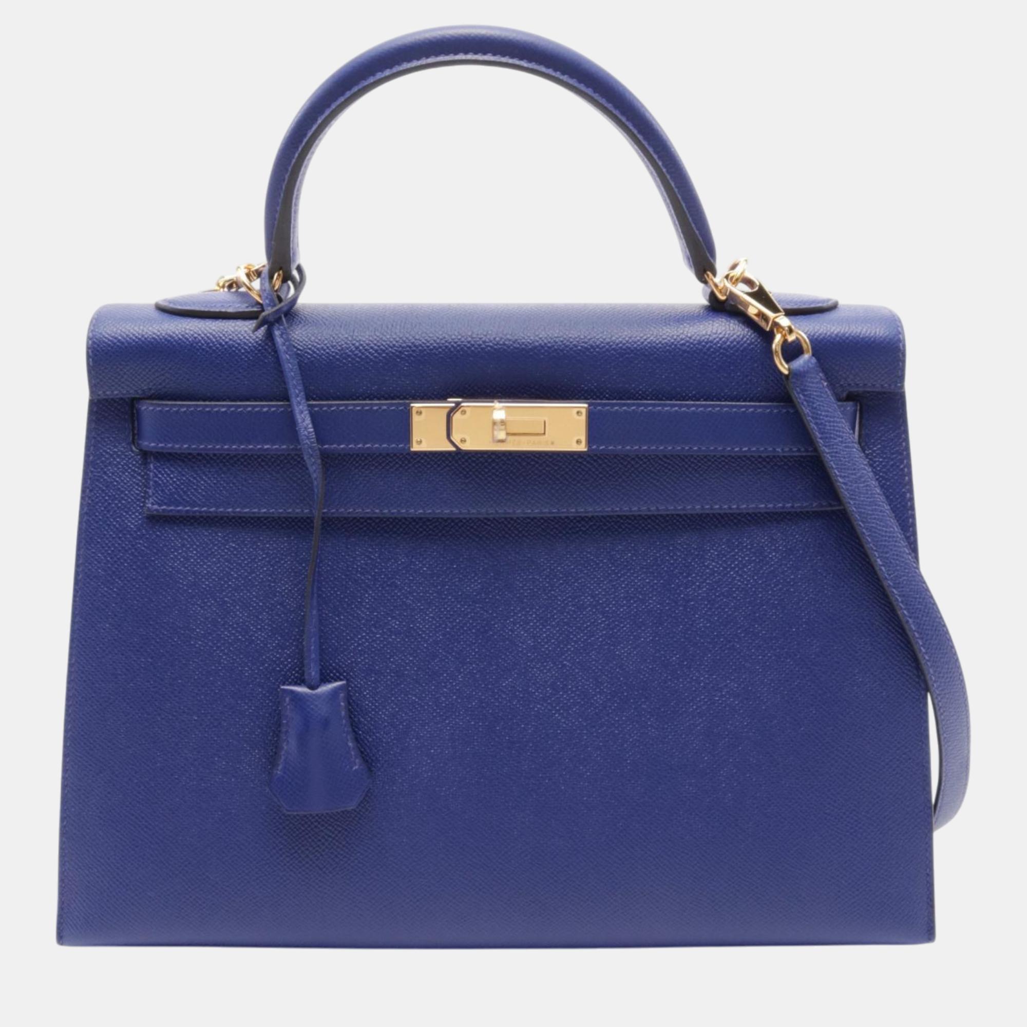 

Hermes Blue Leather Kelly 32 Handbag