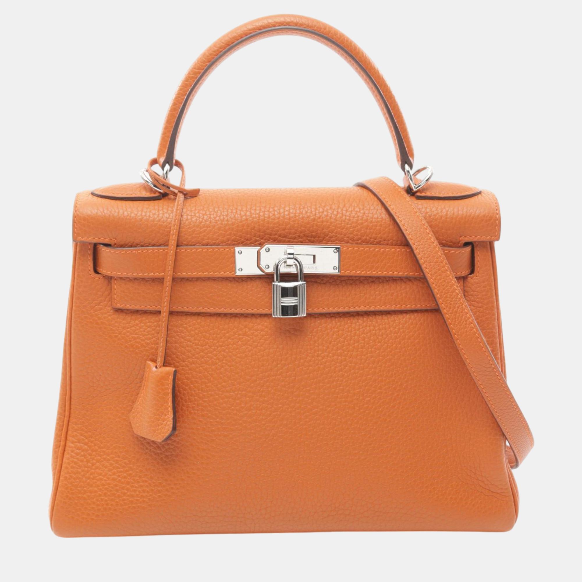 

Hermes Orange Leather Kelly 28 Handbag