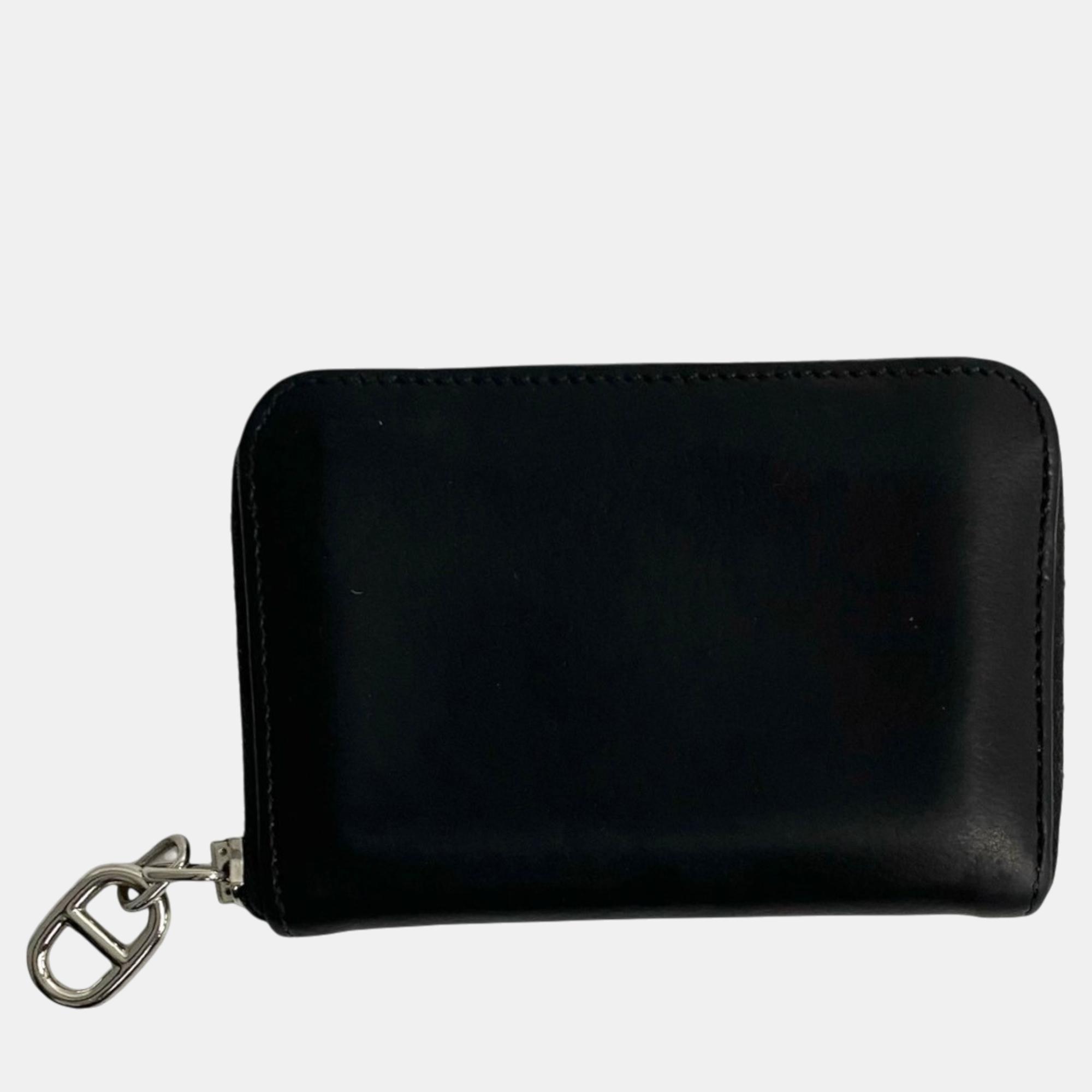 

Hermes Leather Zip Ango Card Coin Case, Black