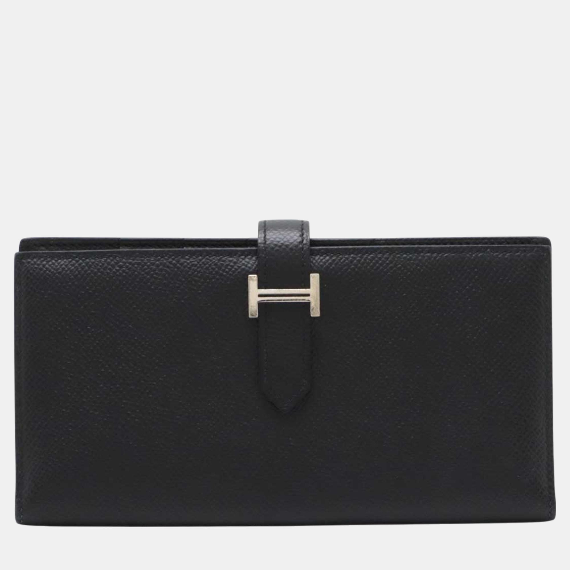 

Hermes Bearn Souffle Leather Wallet Black